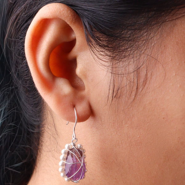 Amethyst & Pearl Silver Earrings (Project Handmade)