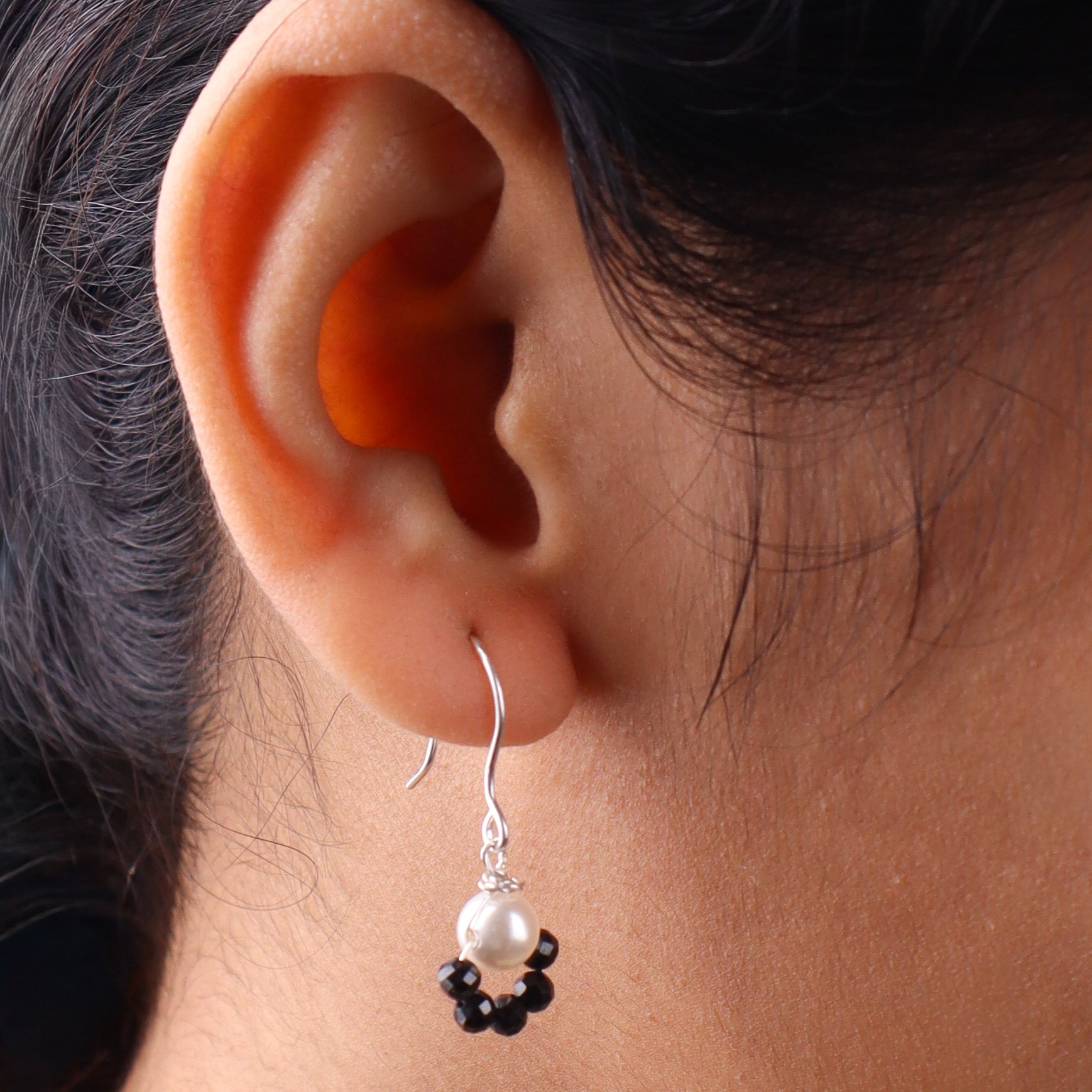 Pearl & Black Spinel Silver Earrings (Project Handmade)