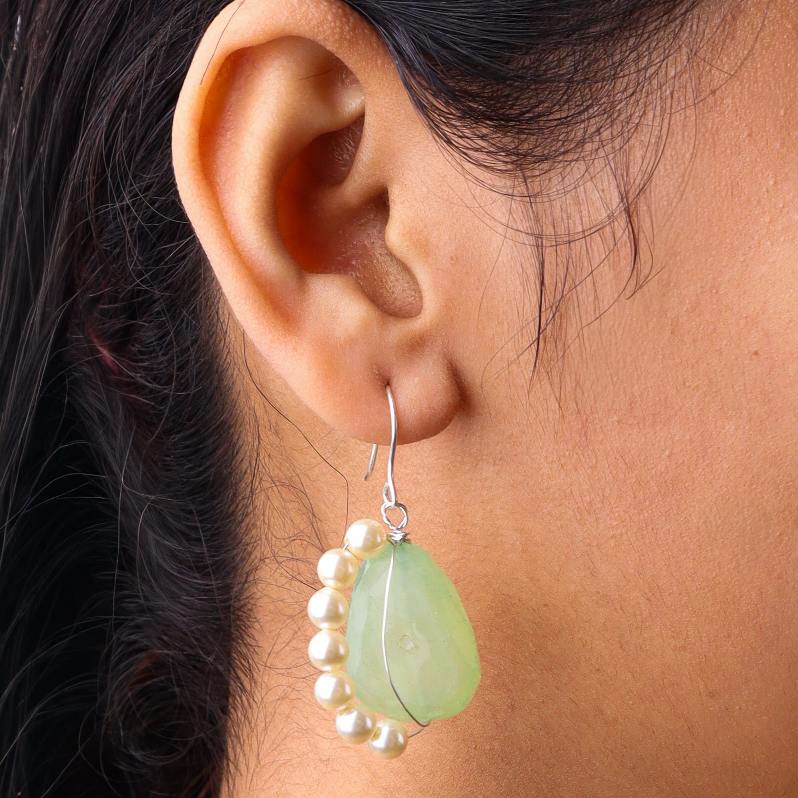 Silver Earrings with Semi-Precious Stones & Pearls (Project Handmade)