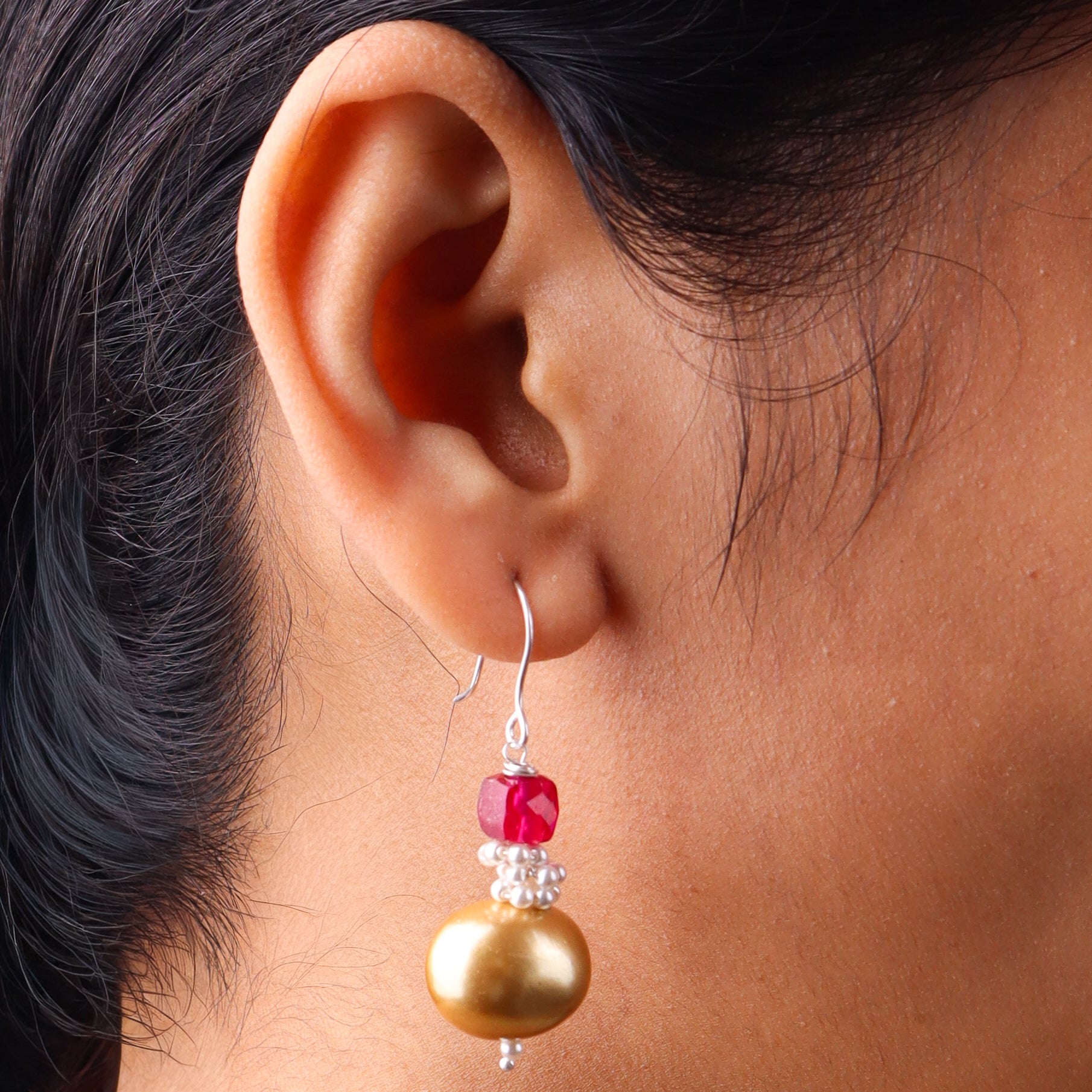 Ruby & Pearl Silver Earrings (Project Handmade)