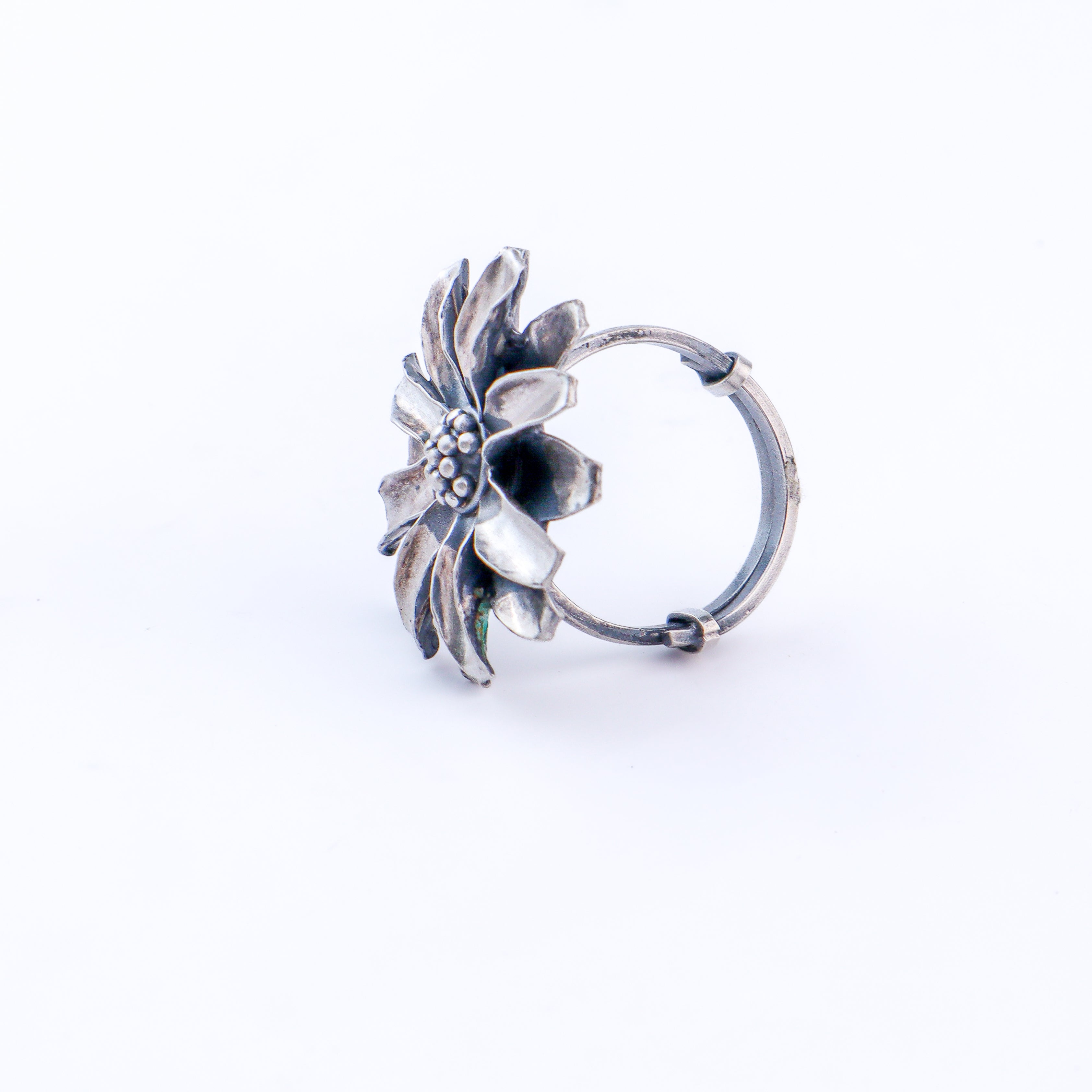 Silver Soorajmukhi (Flower Motif) Ring