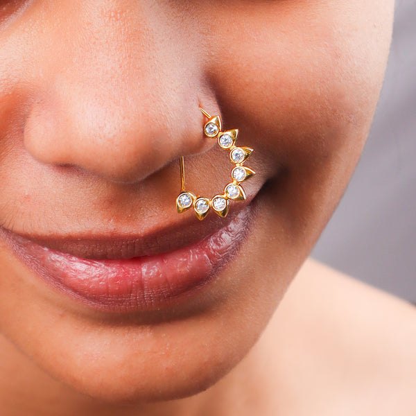 CZ Petal Nath (Pierced) | 22K Gold Plated | 92.5 Silver