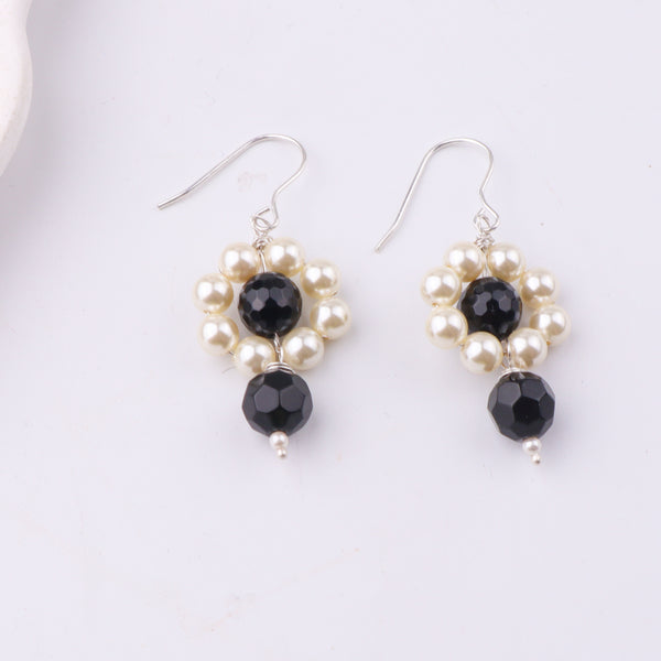 Black Spinel & Pearl Silver Earrings (Project Handmade)