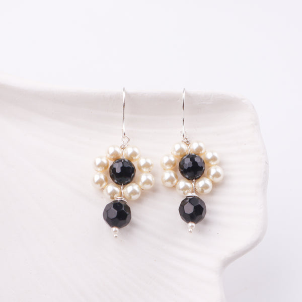Black Spinel & Pearl Silver Earrings (Project Handmade)