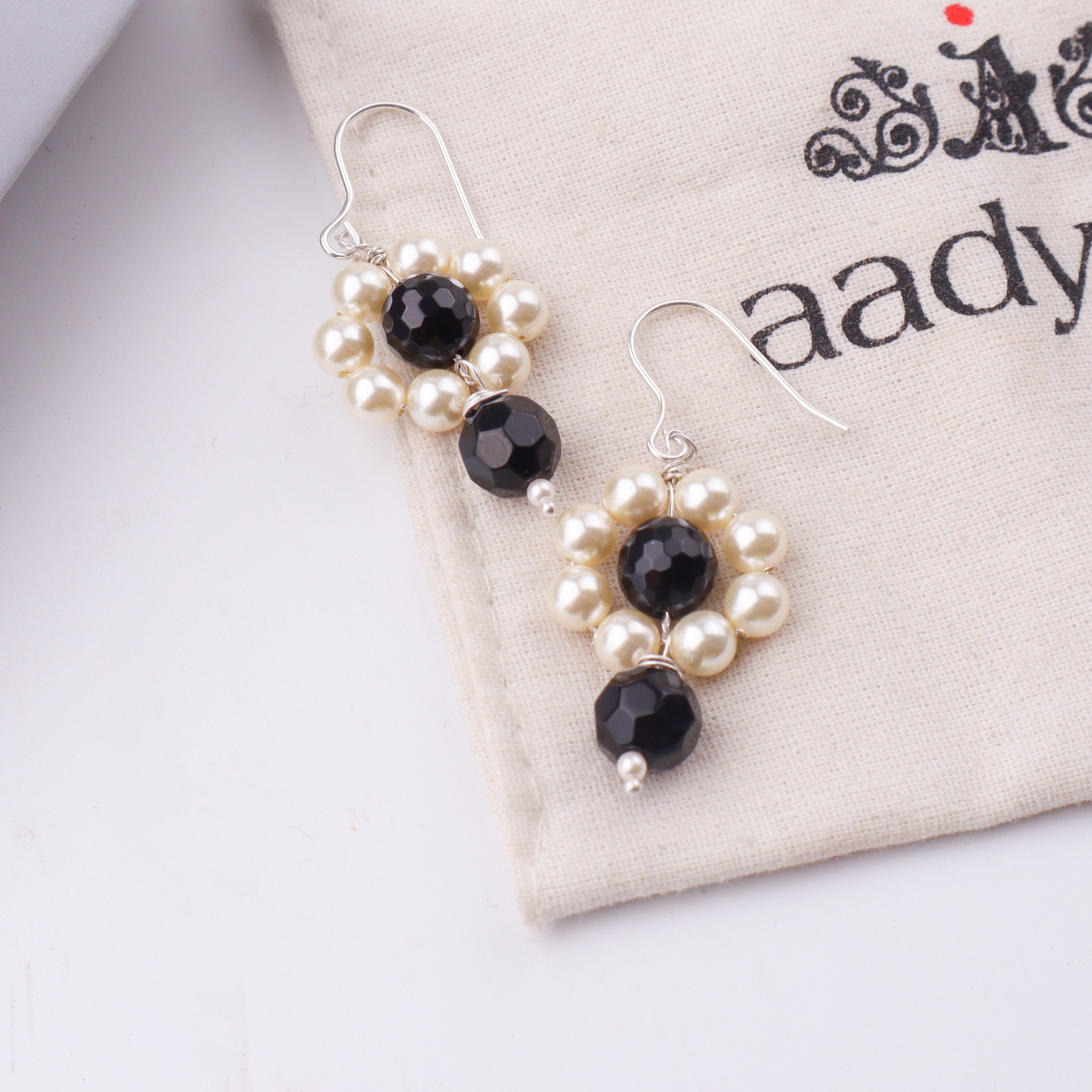 Black Spinel & Pearl Silver Earrings (Project Handmade)