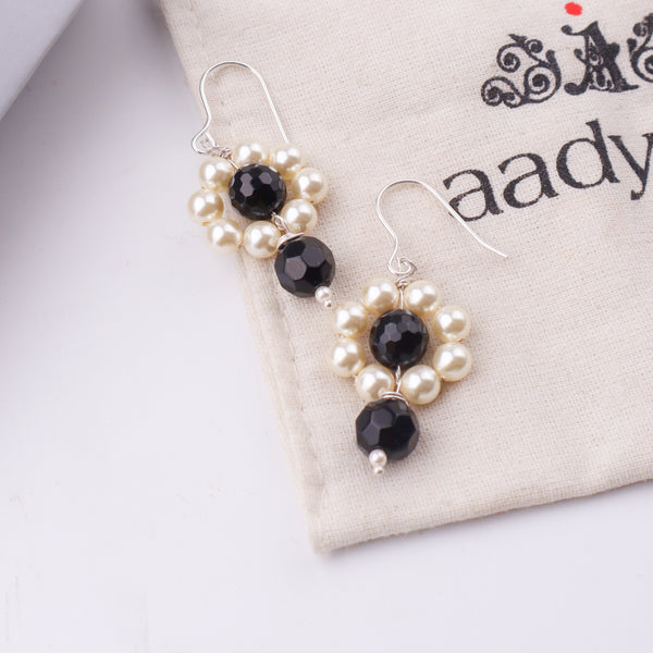 Black Spinel & Pearl Silver Earrings (Project Handmade)