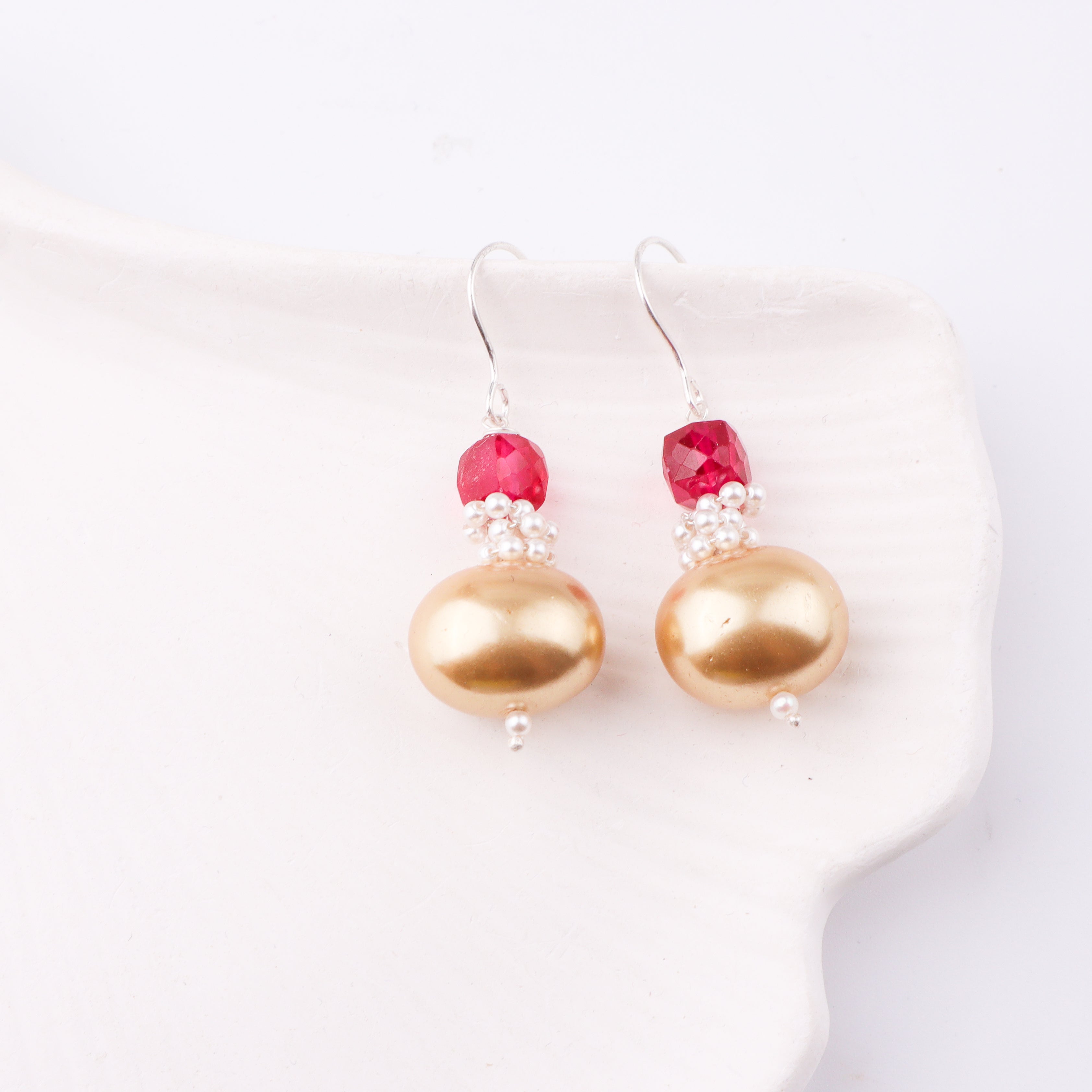 Ruby & Pearl Silver Earrings (Project Handmade)