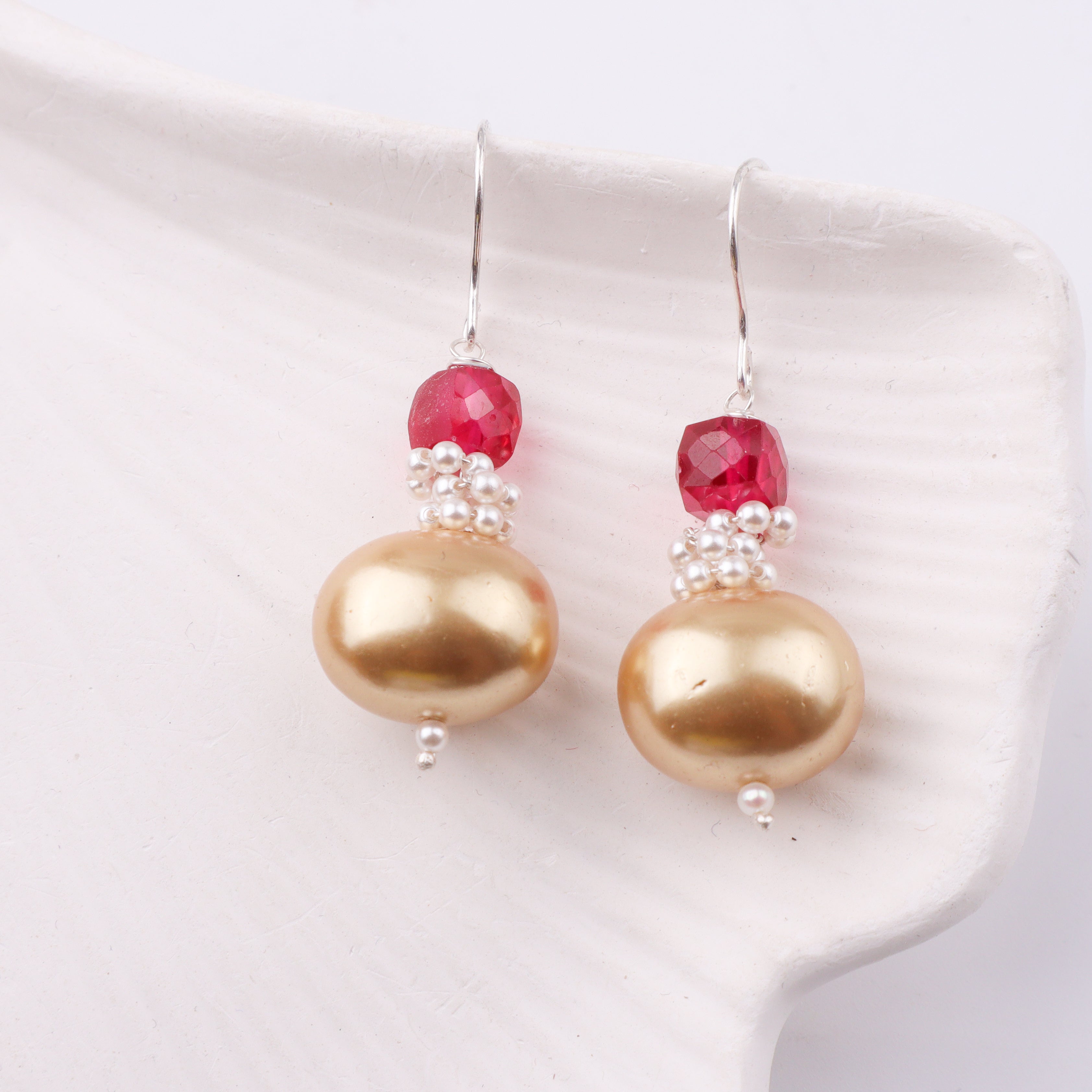 Ruby & Pearl Silver Earrings (Project Handmade)