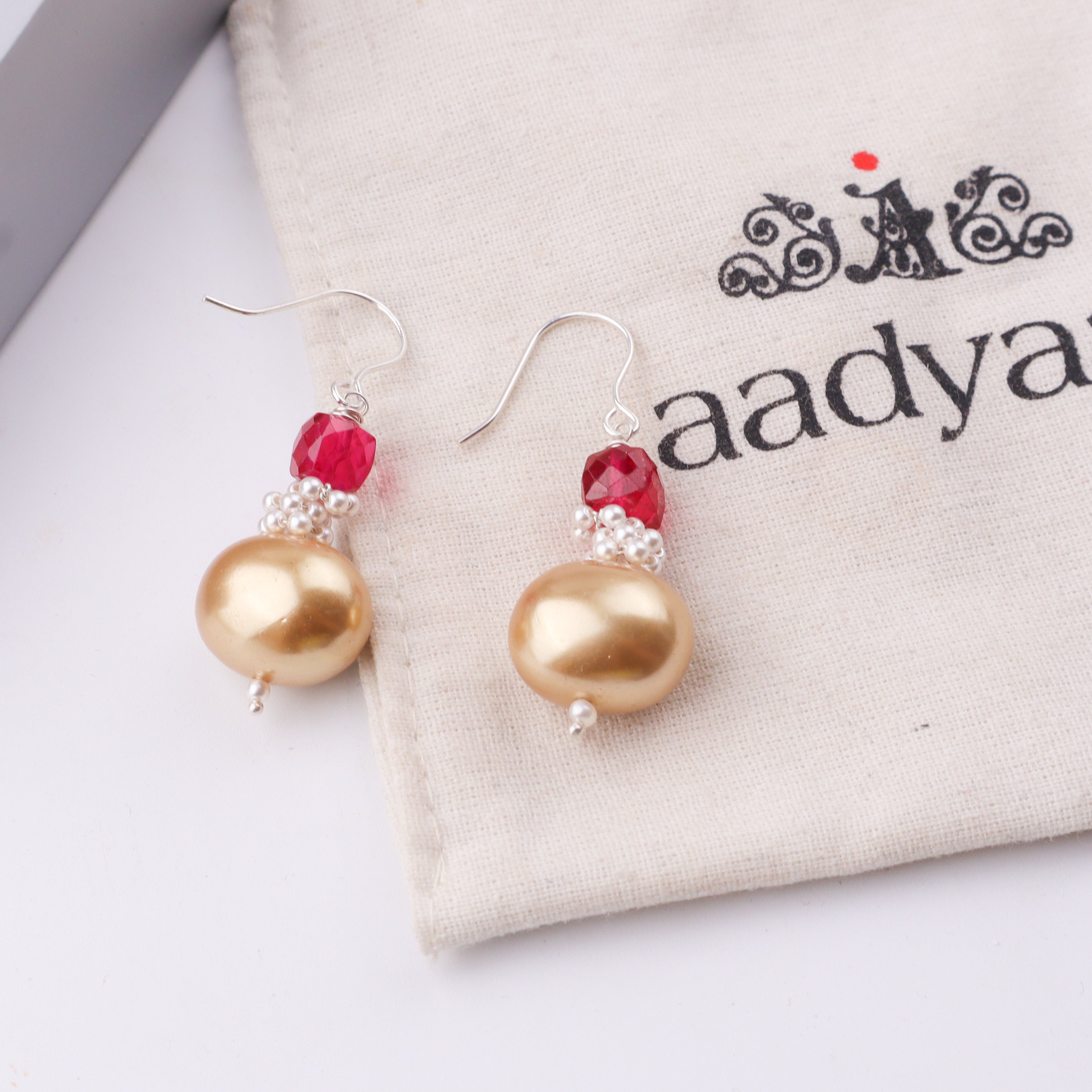 Ruby & Pearl Silver Earrings (Project Handmade)