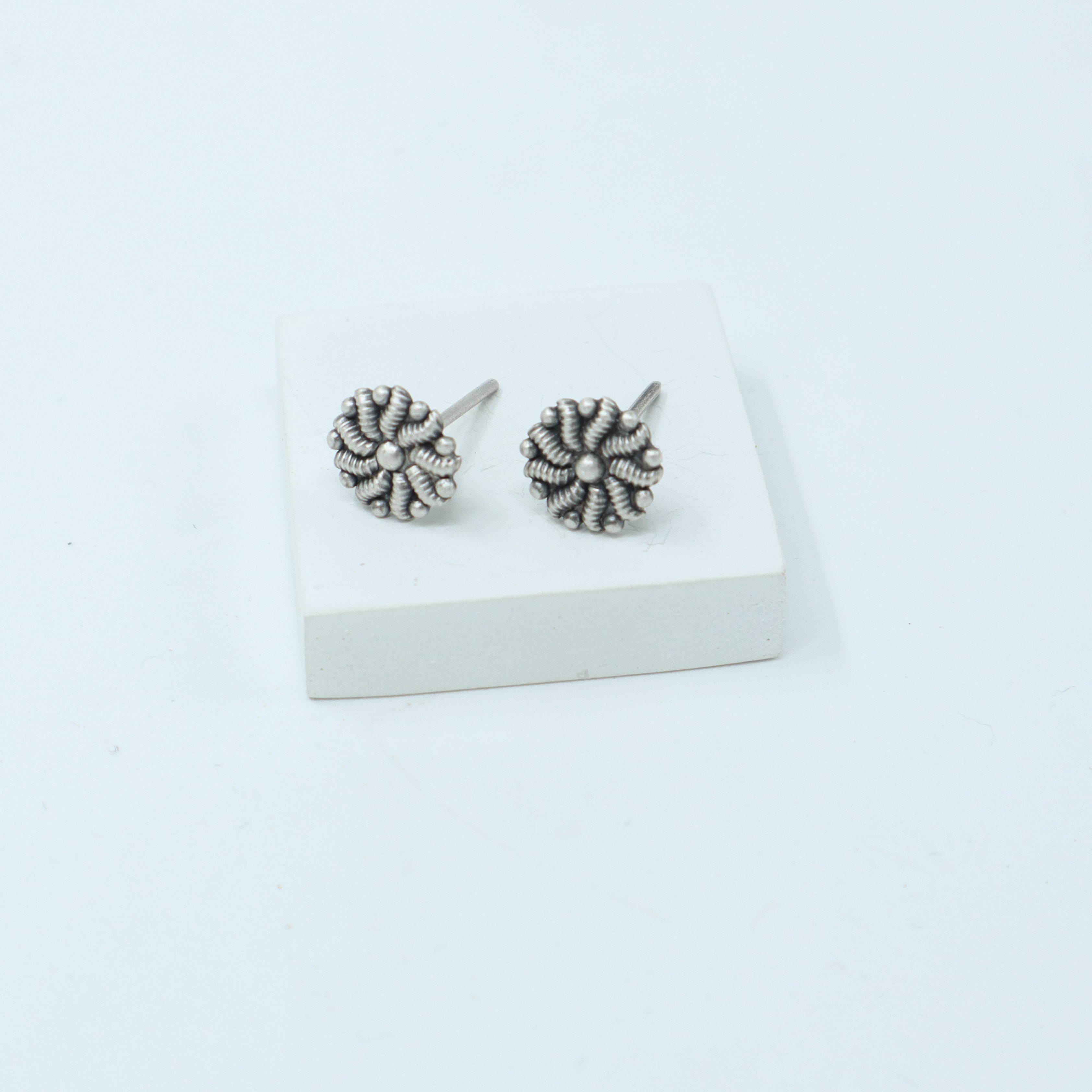 Silver Abstract Flower Stud