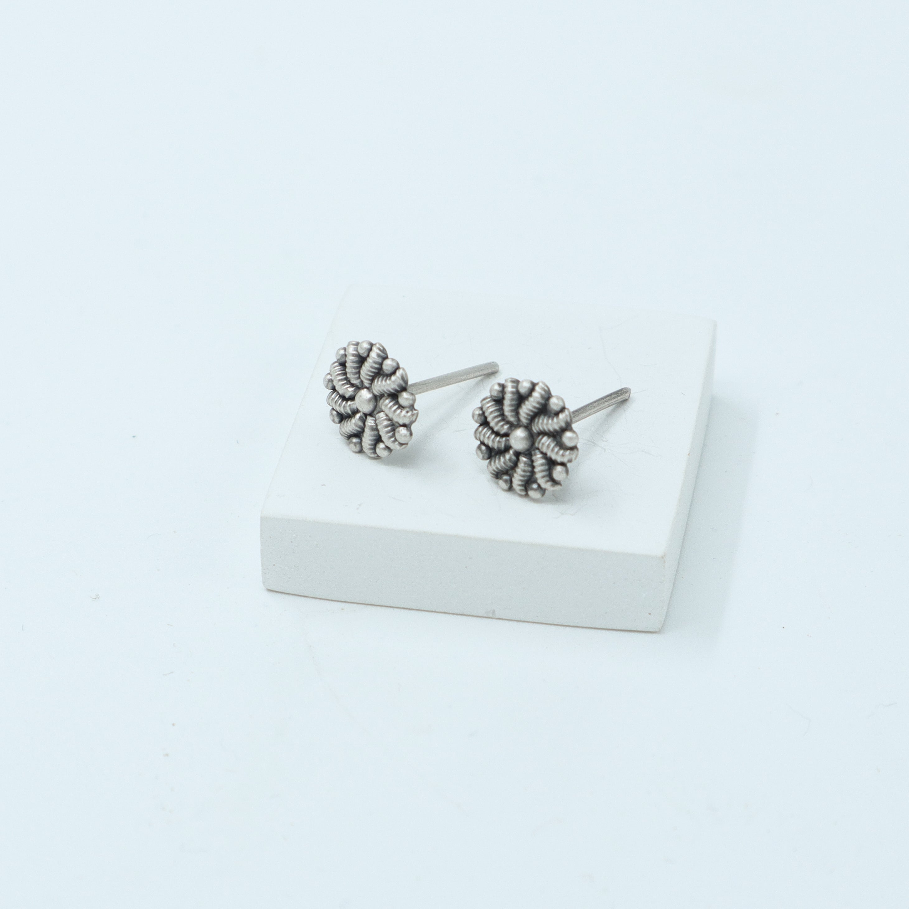 Silver Abstract Flower Stud