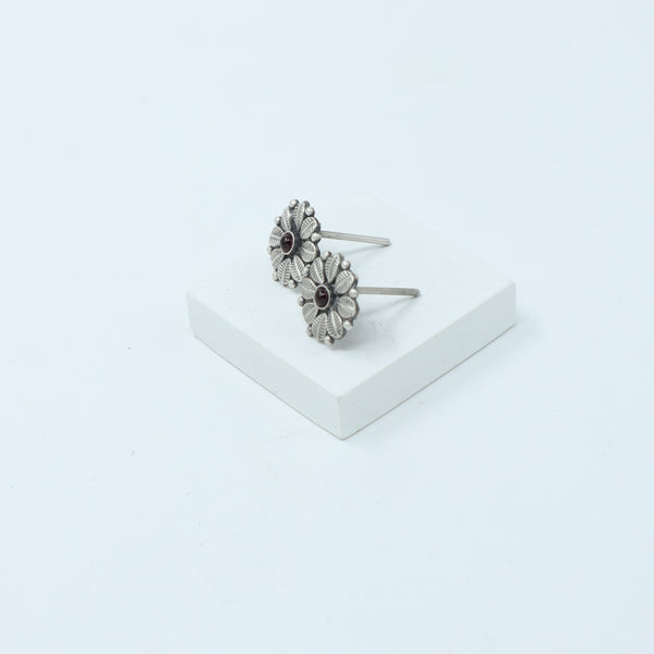 Silver Leafy Flower Stud (8 Petaled Flower) | 92.5 Silver