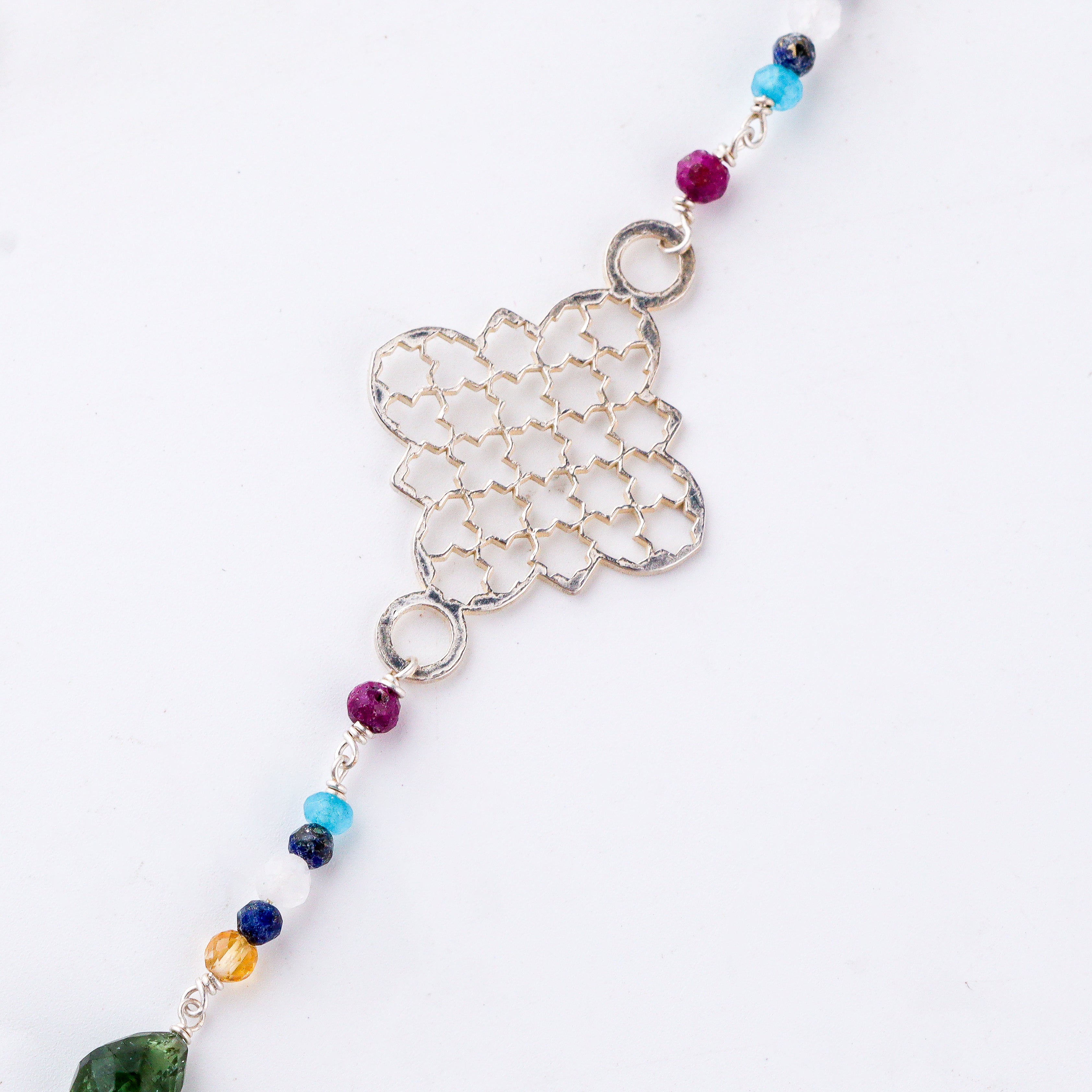 Silver Filigree Dangler Earring with Multicolor Stones