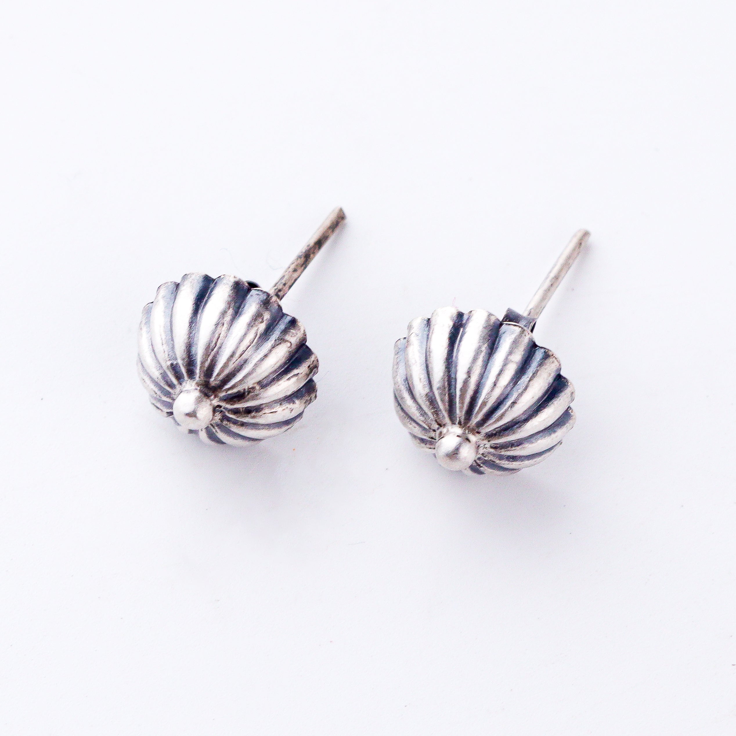 Silver Texture Dome Earrings