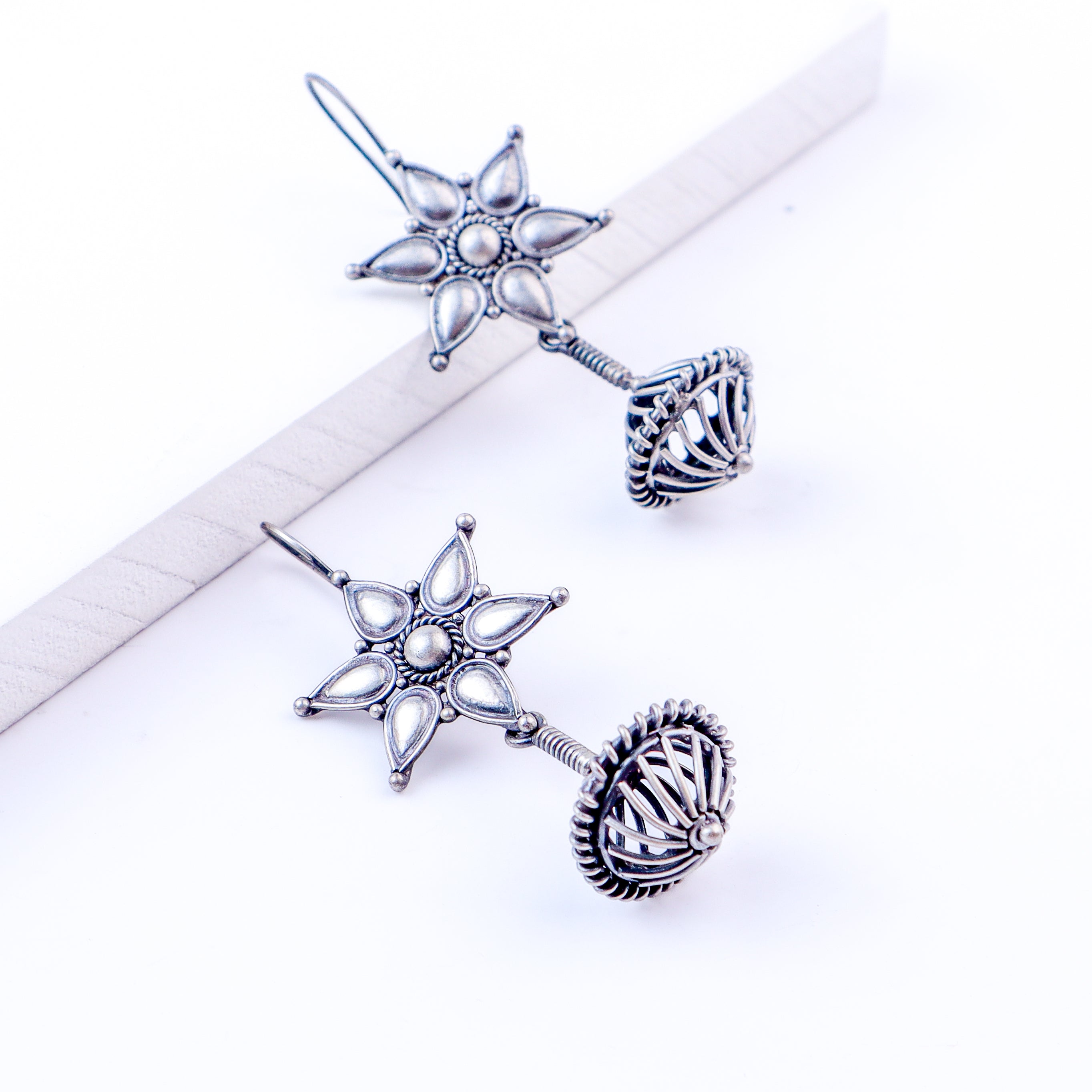 Oxidized Flower Spring Filigree Earrings