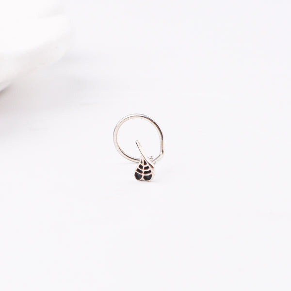 Peepal Leaf Nose pin ( Pierced ) - Silver oxidised