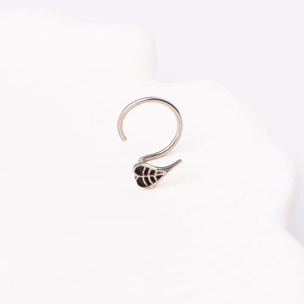 Peepal Leaf Nose pin ( Pierced ) - Silver oxidised