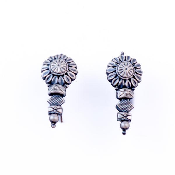 Oxidized Tribal Flower Drop Earrings
