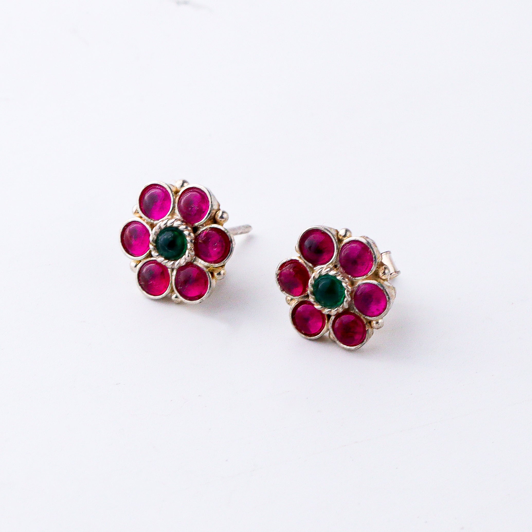 Silver Pink Flower Earring