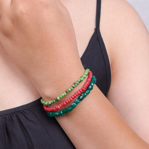 Green Onyx, Red & Green Jade Silver Bracelet (Project Handmade)