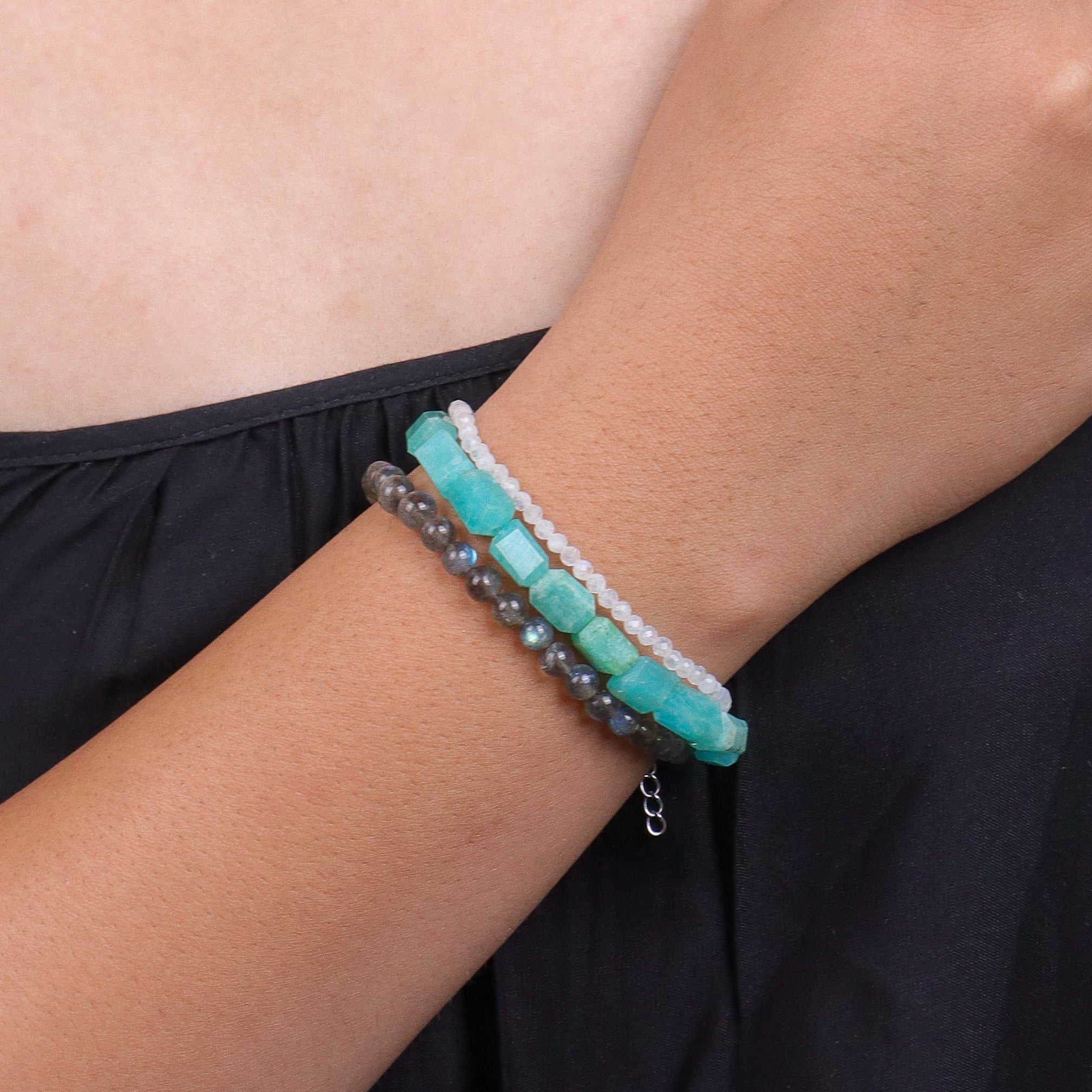 Amazonite, Labradorite & Moonstone Silver Bracelet (Project Handmade)