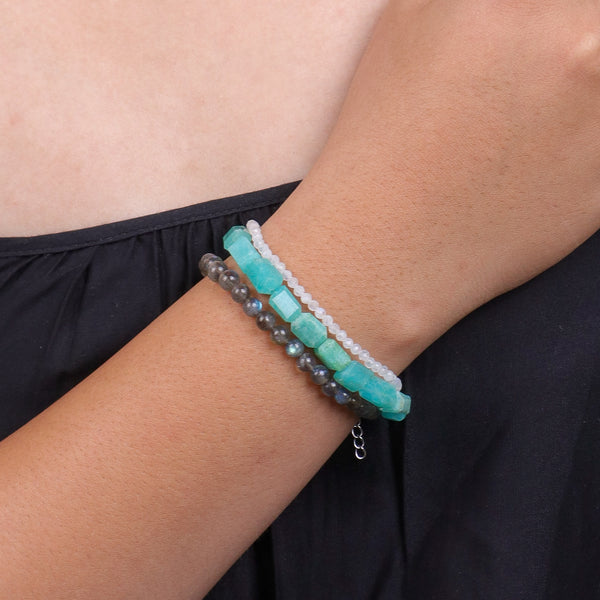 Amazonite, Labradorite & Moonstone Silver Bracelet (Project Handmade)