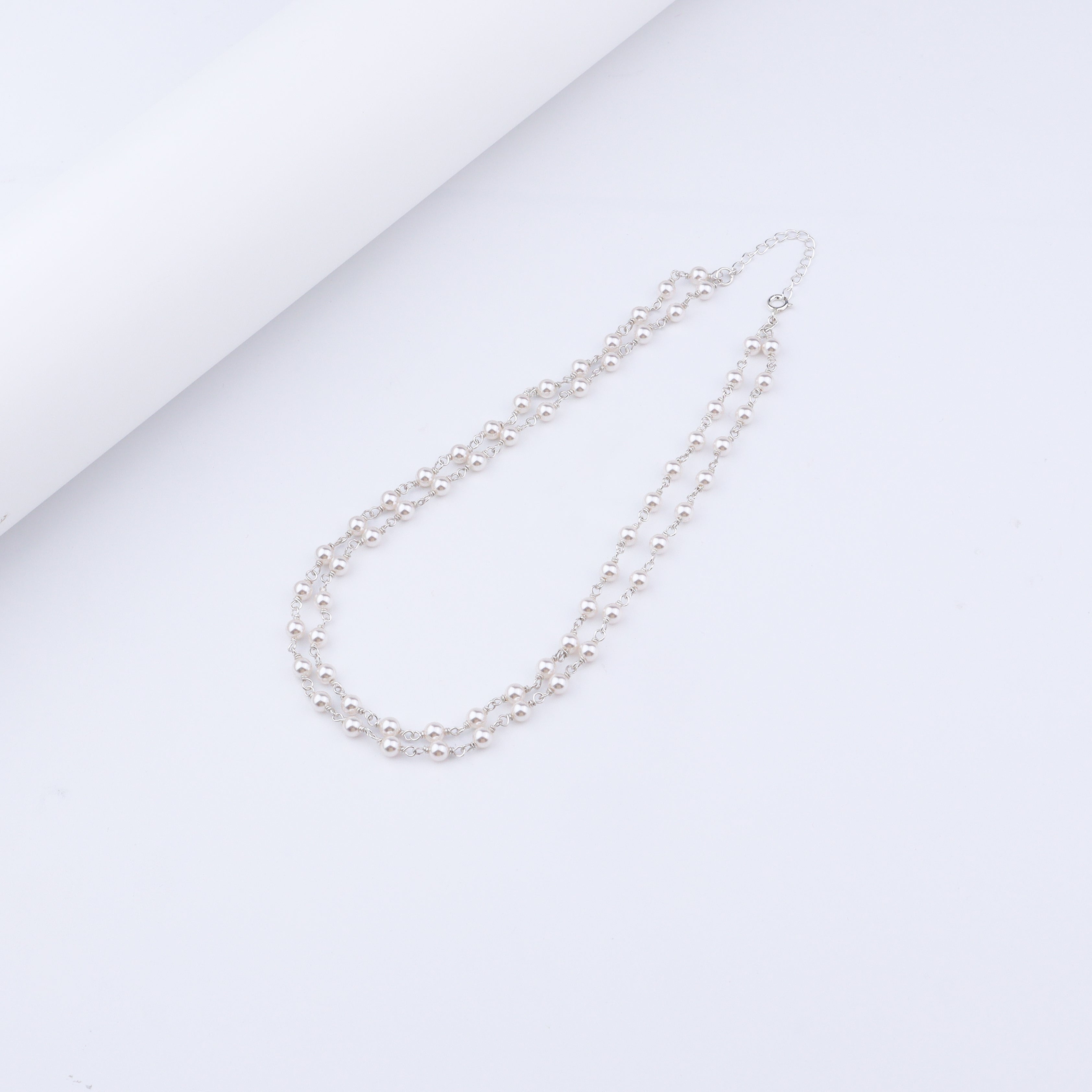 Silver Double Layered Pearl Ganthan Necklace
