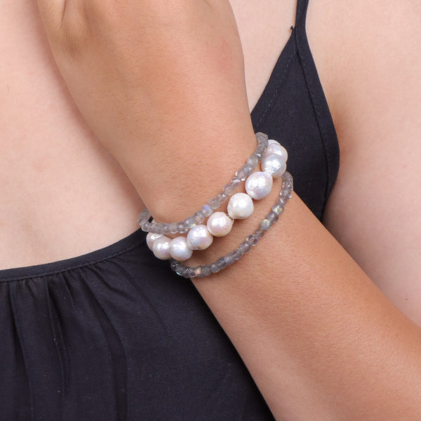 Freshwater Pearl & Labradorite Silver Bracelet (Project Handmade)