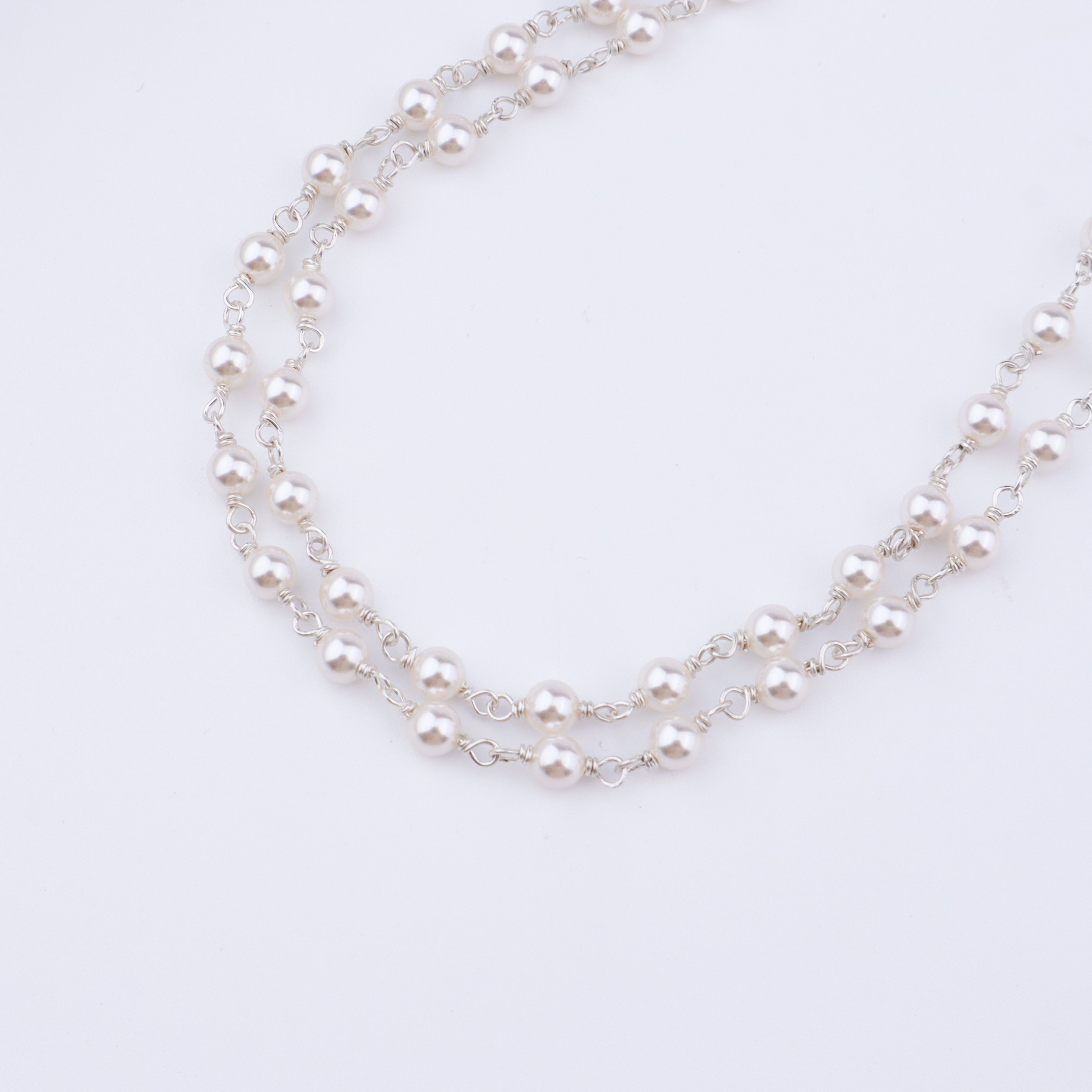 Silver Double Layered Pearl Ganthan Necklace