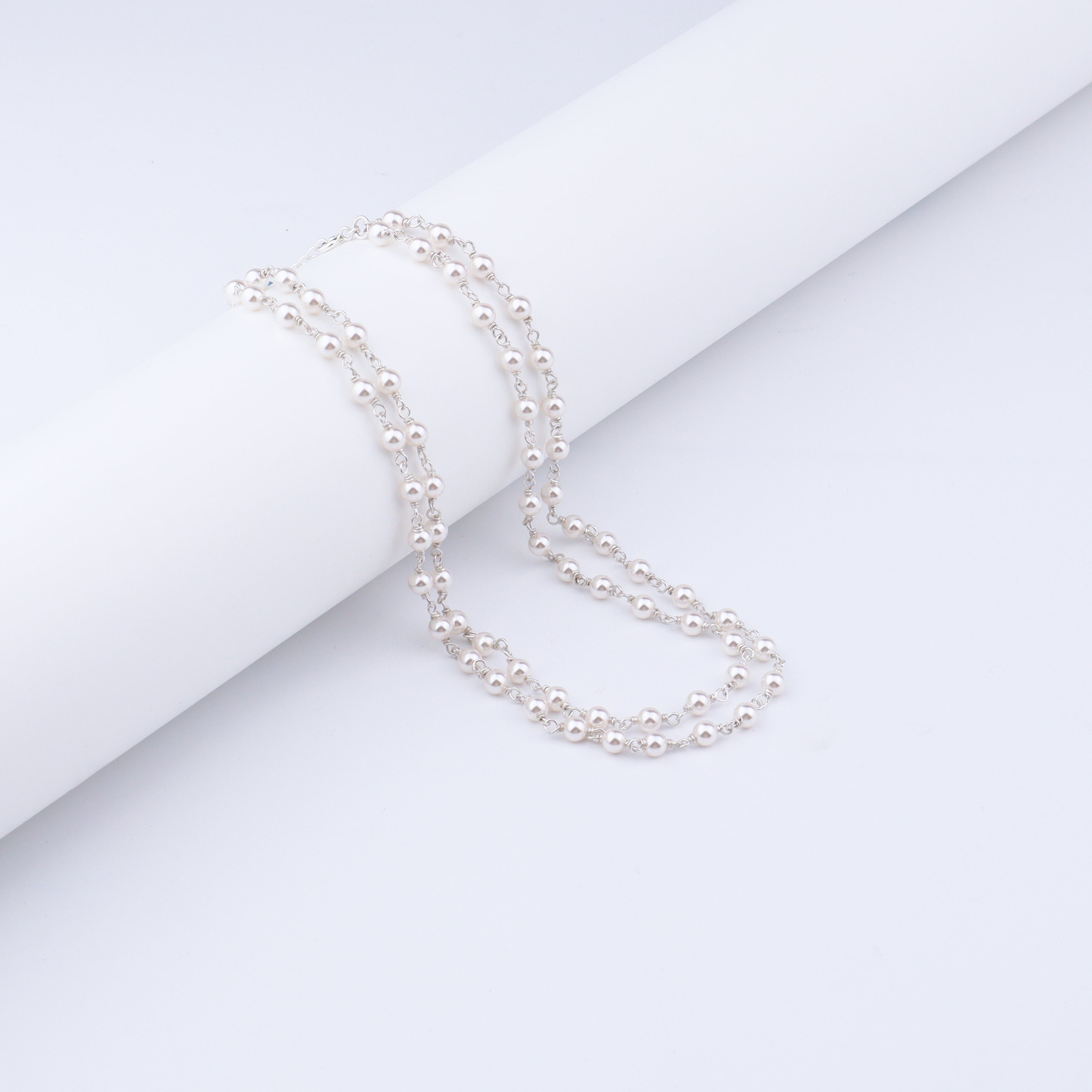 Silver Double Layered Pearl Ganthan Necklace