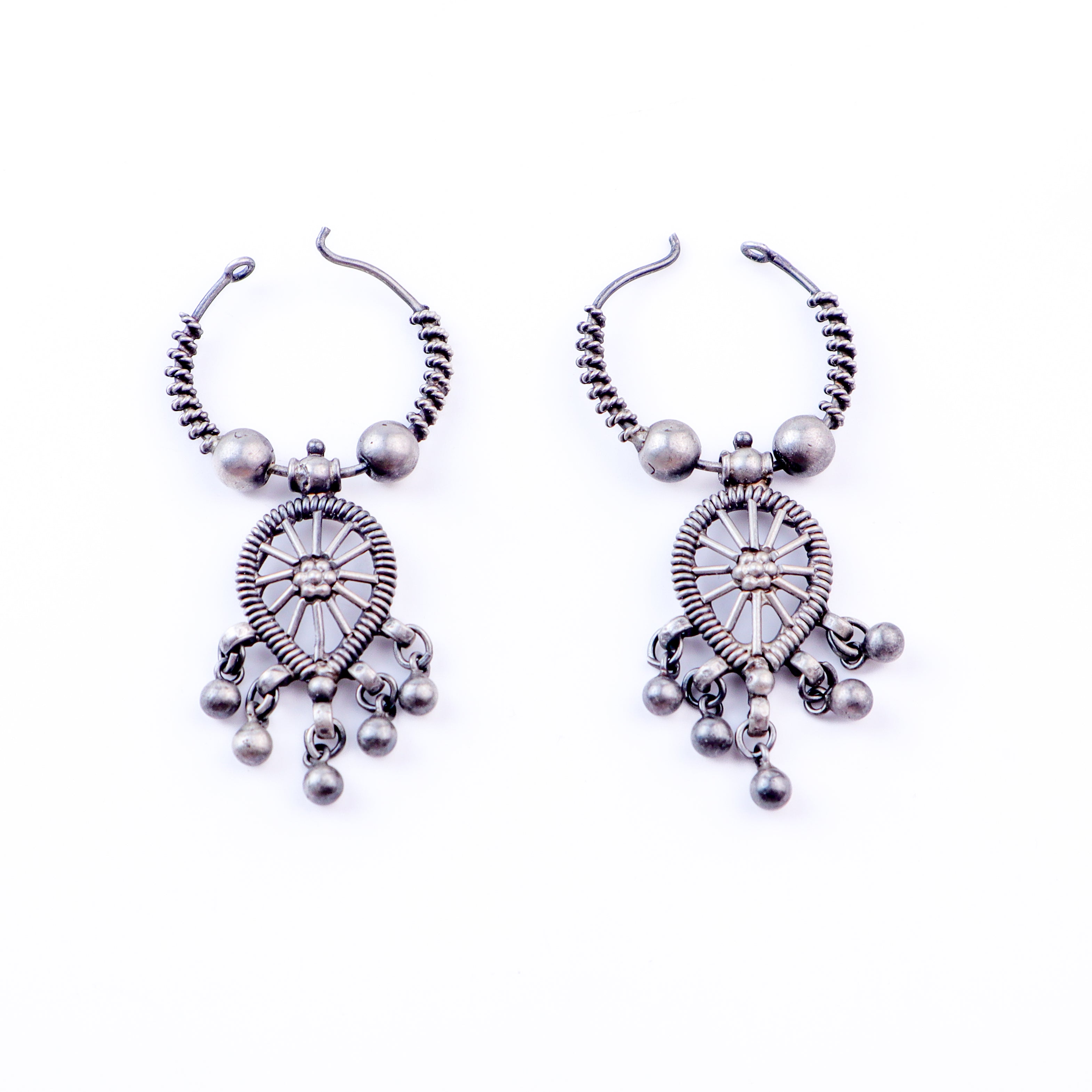 Oxidized tribal earrings styled with saree and kurta