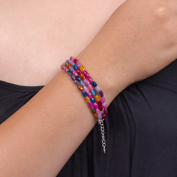 Multicolor Agate Silver Bracelet (Project Handmade)