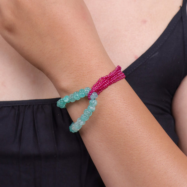 Carved Pumpkin Aqua Fluorite Silver Bracelet (Project Handmade)