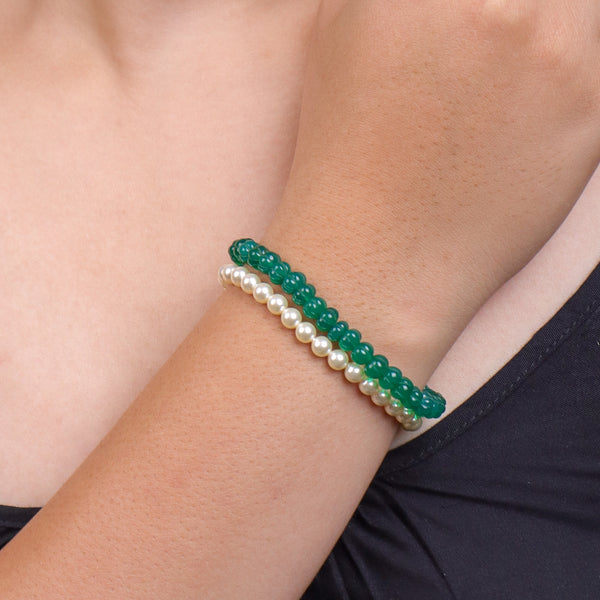 Green Onyx & Pearl Silver Bracelet (Project Handmade)