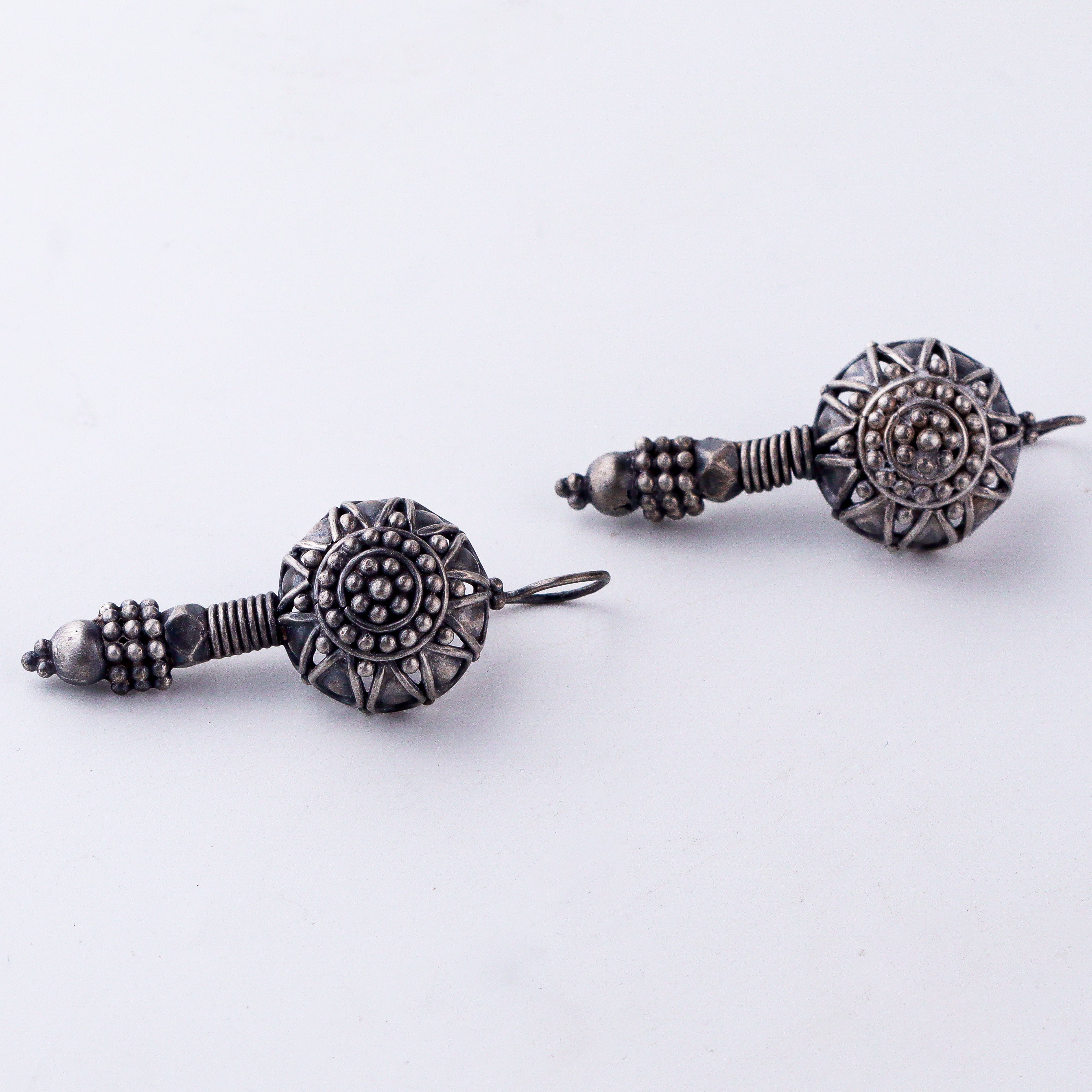 Silver Oxidized Flower Dome Earring