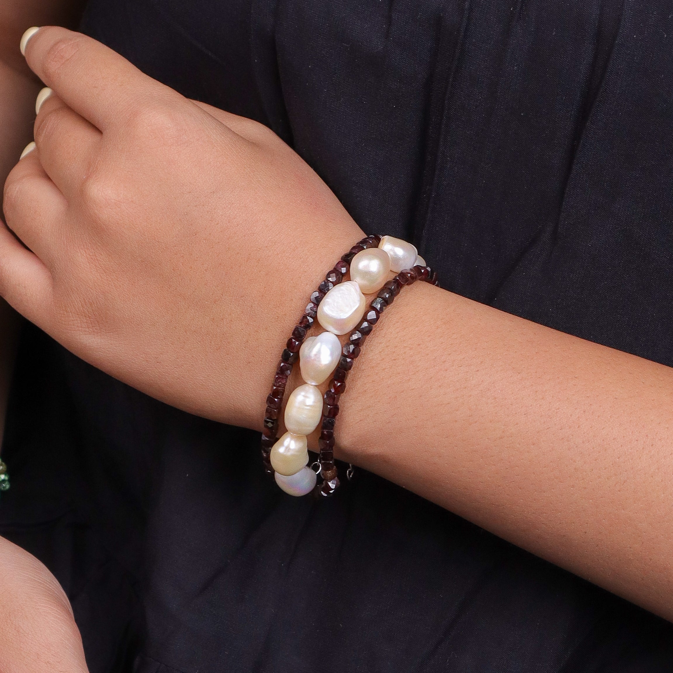 Freshwater Pearl & Garnet Silver Bracelet (Project Handmade)
