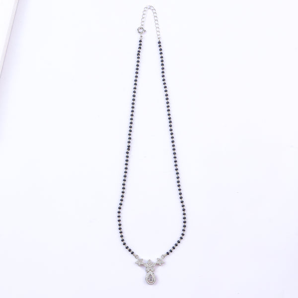 CZ flower drop mangalsutra in 92.5 sterling silver