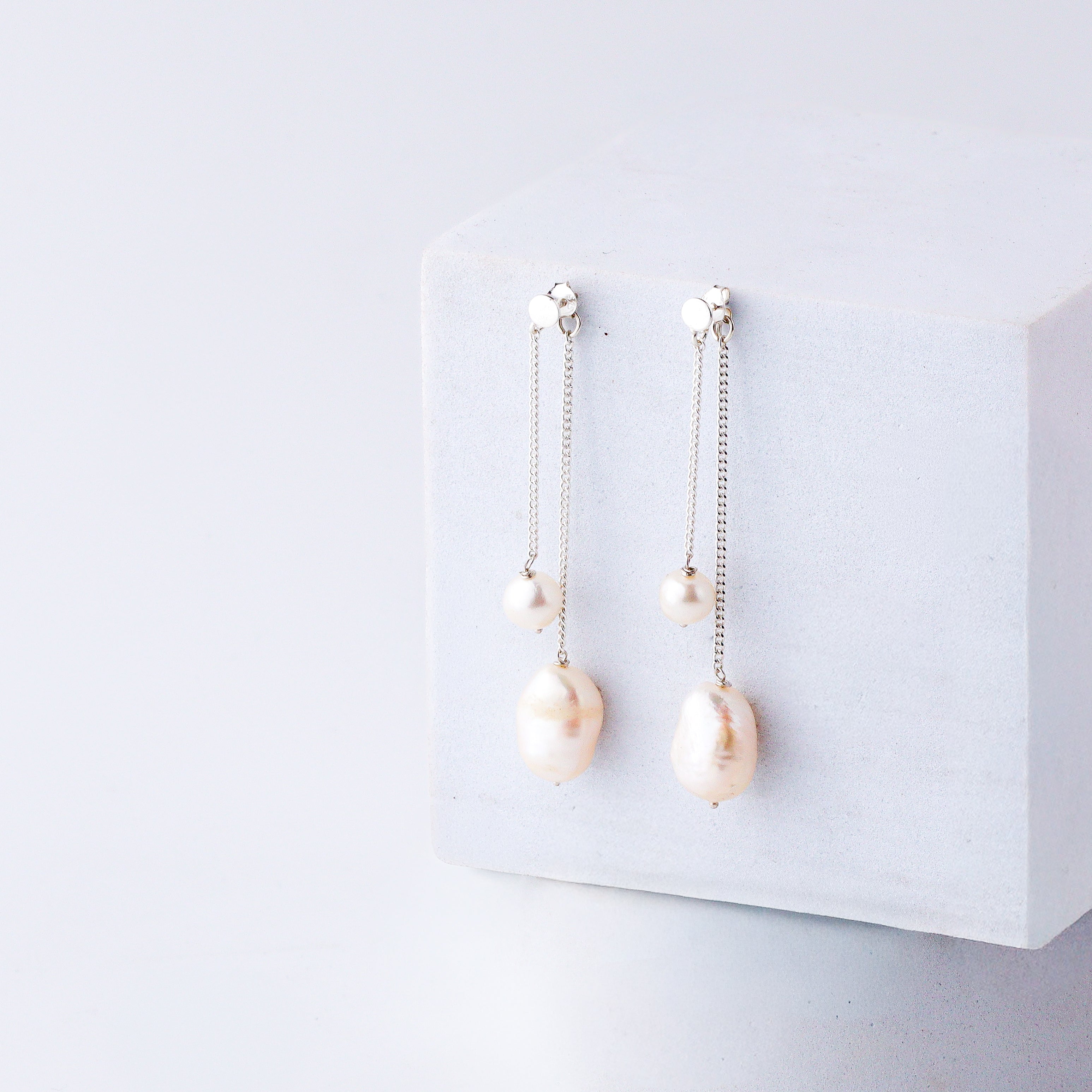 Double Pearl Drops Earring