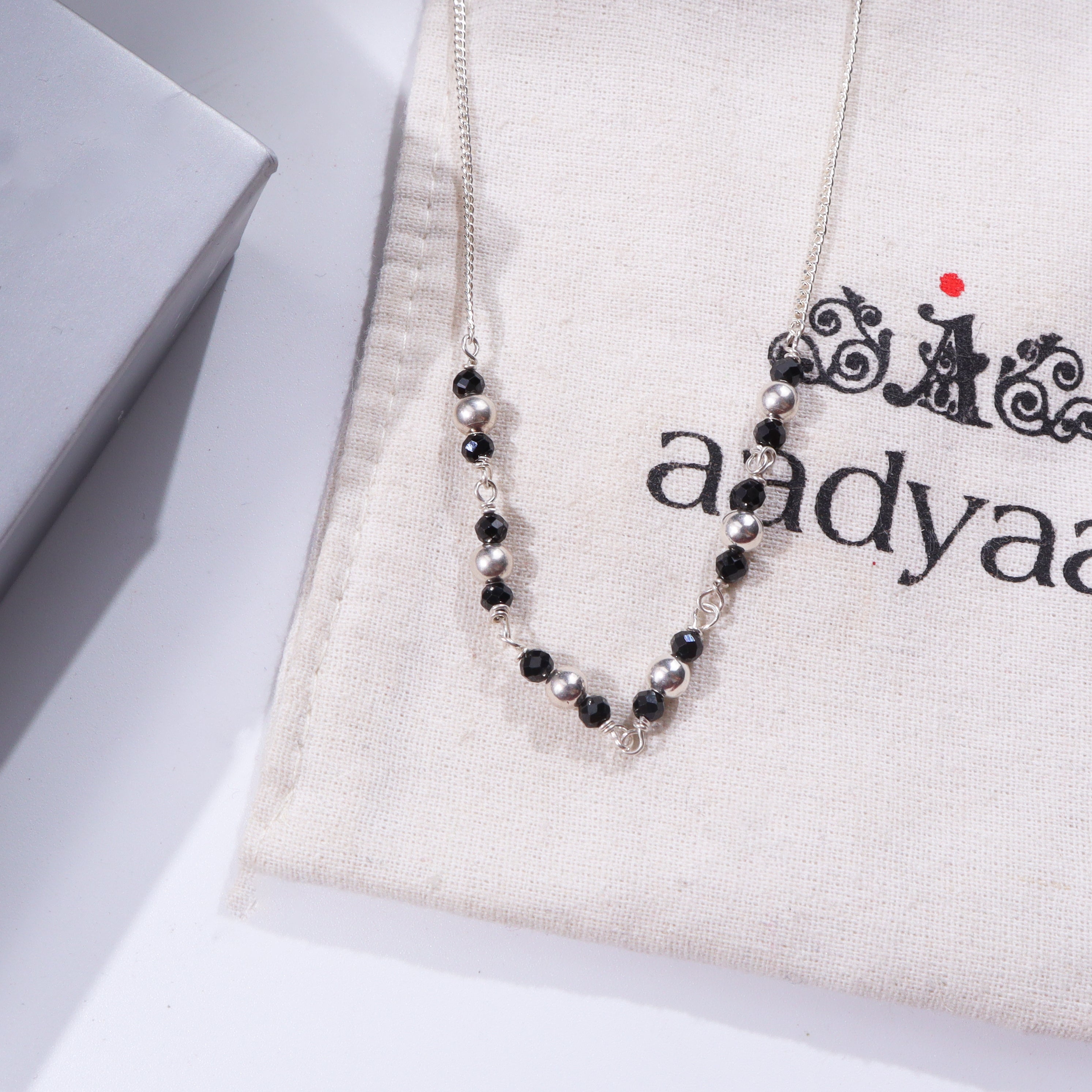 Handmade Silver Mangalsutra - Sarmanee Black Beads