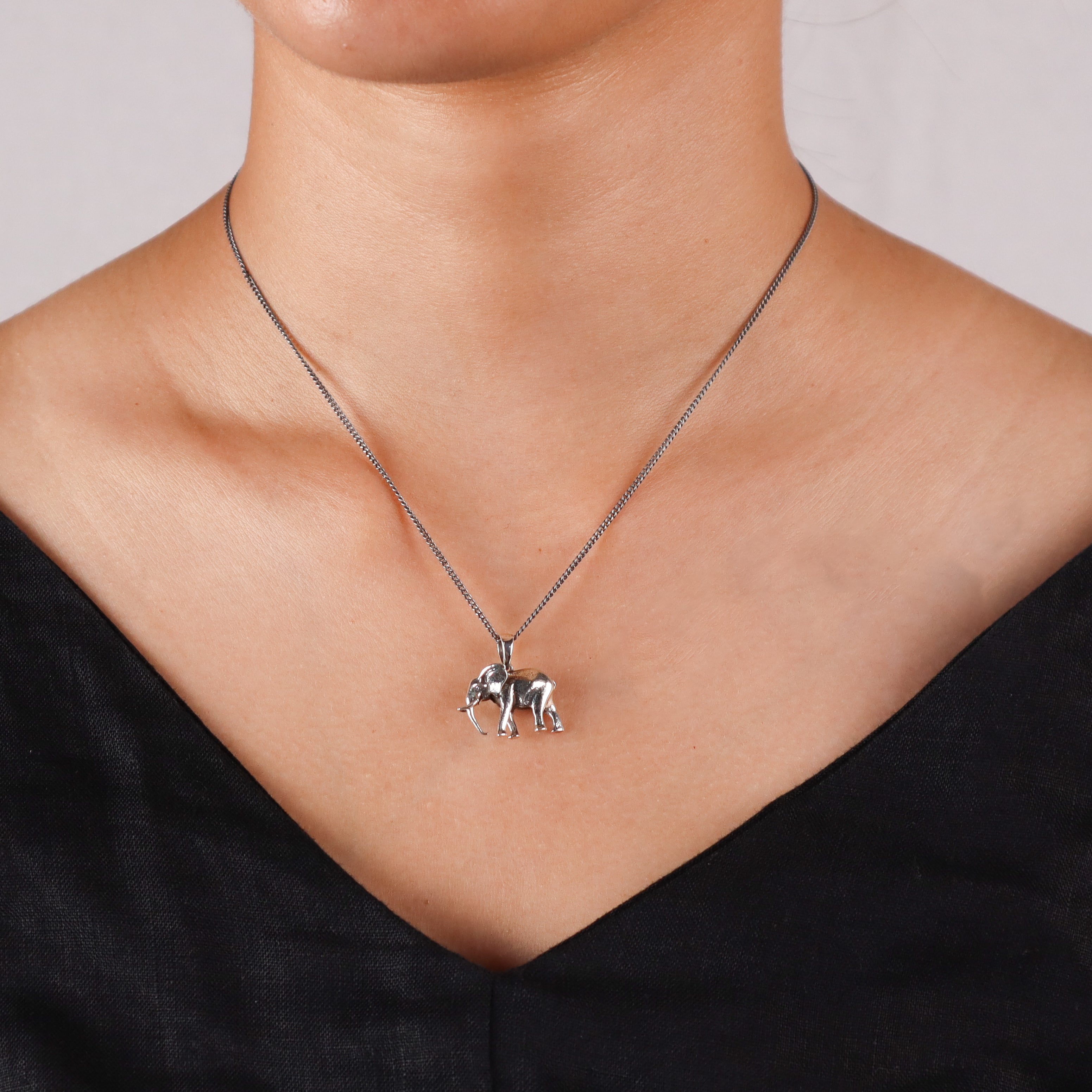 Tusker Elephant Silver Necklace - Symbol of Strength & Fortune