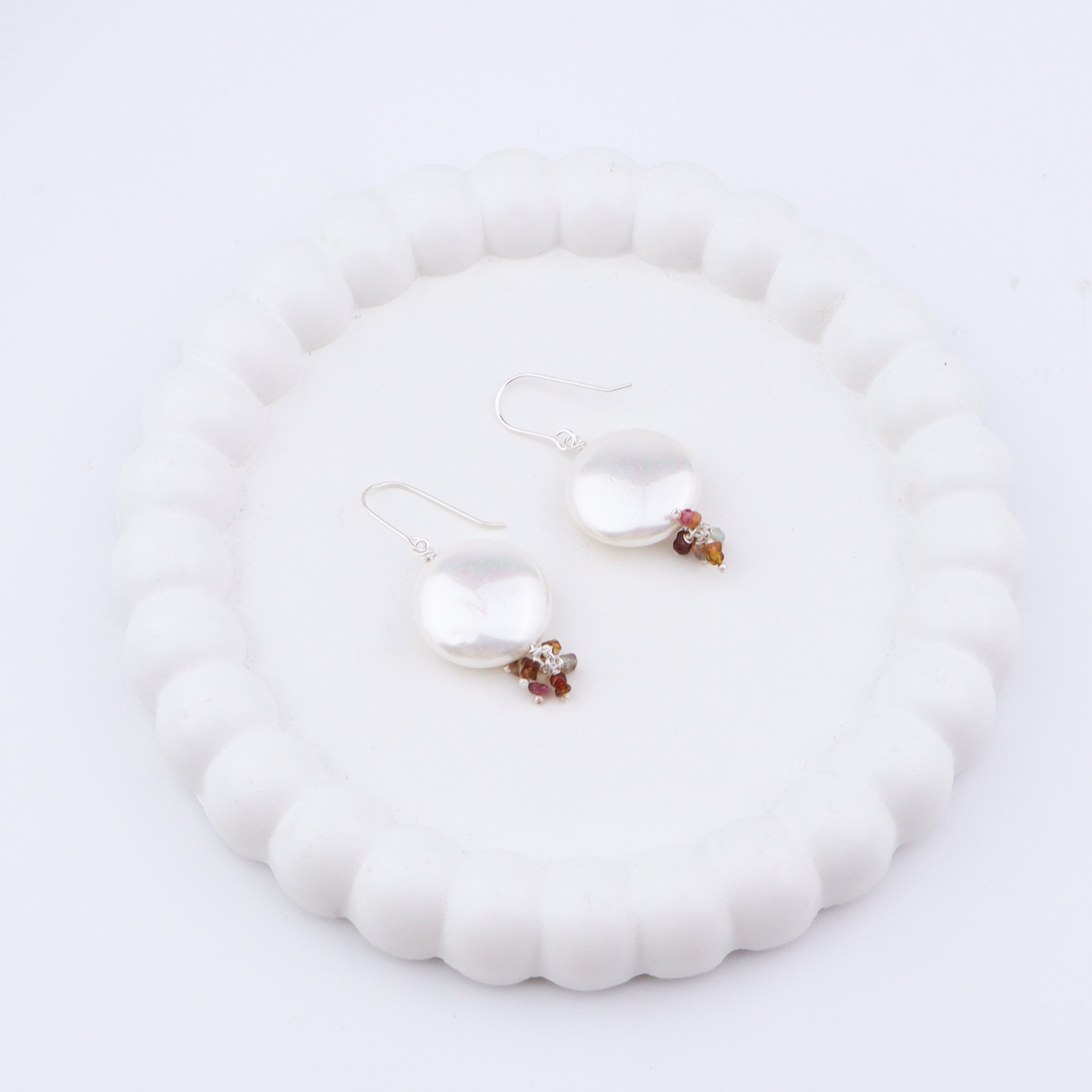 Multicolour Coin Pearl Silver Earrings