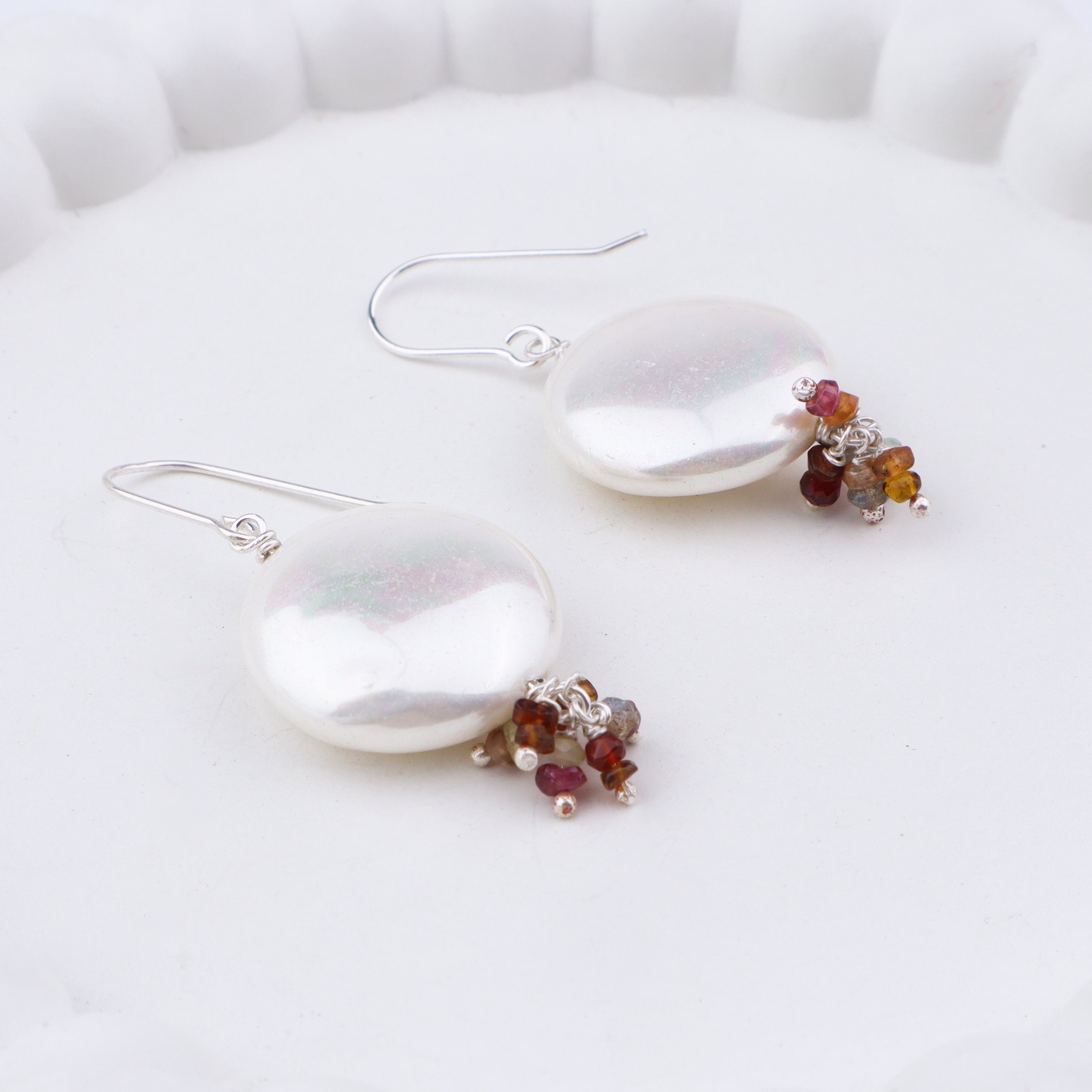 Multicolour Coin Pearl Silver Earrings