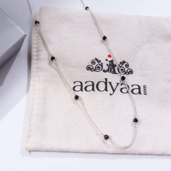 Black Spinel Necklace with Silver Chain