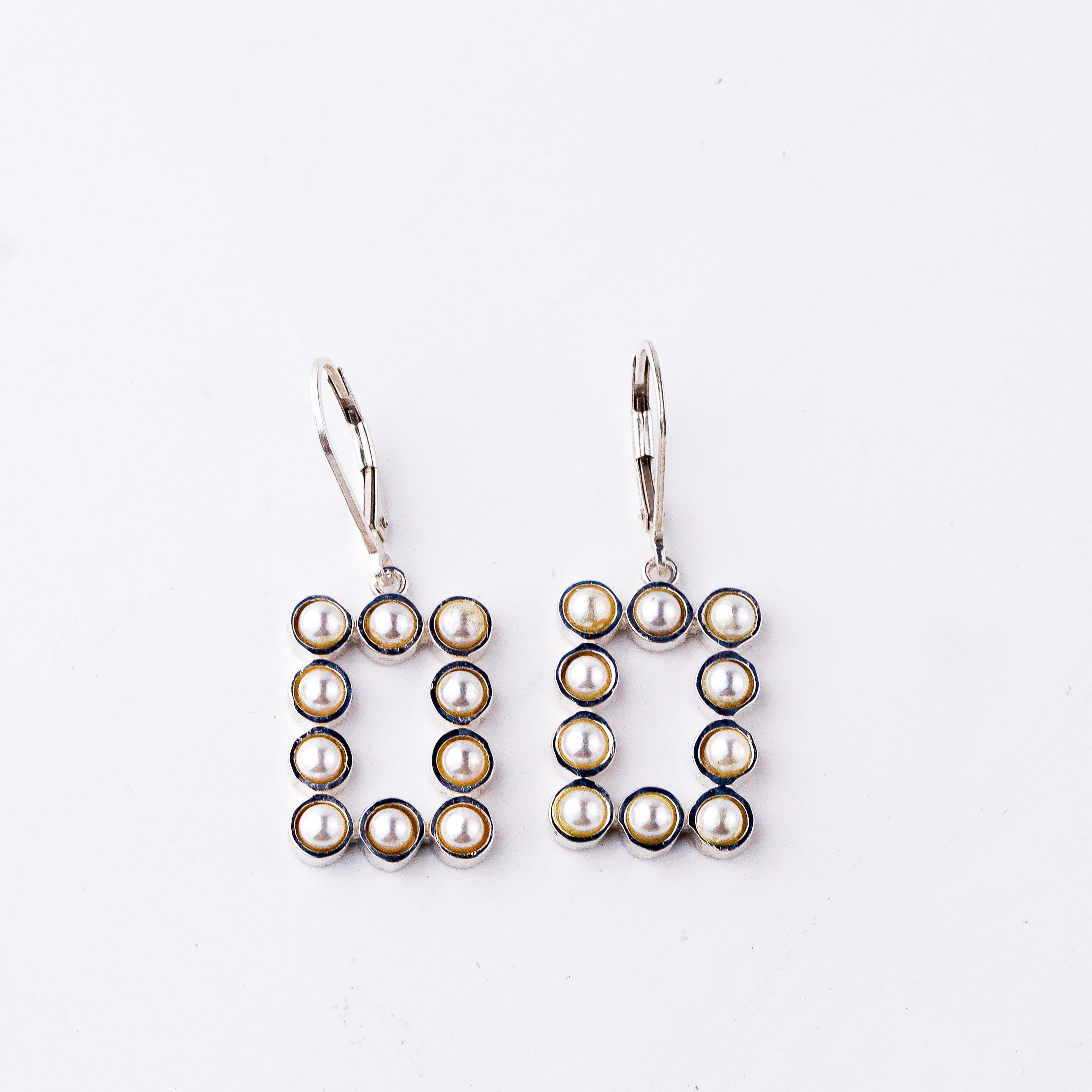 Pearls Studded Rectangle Silver Earring | 92.5 Silver