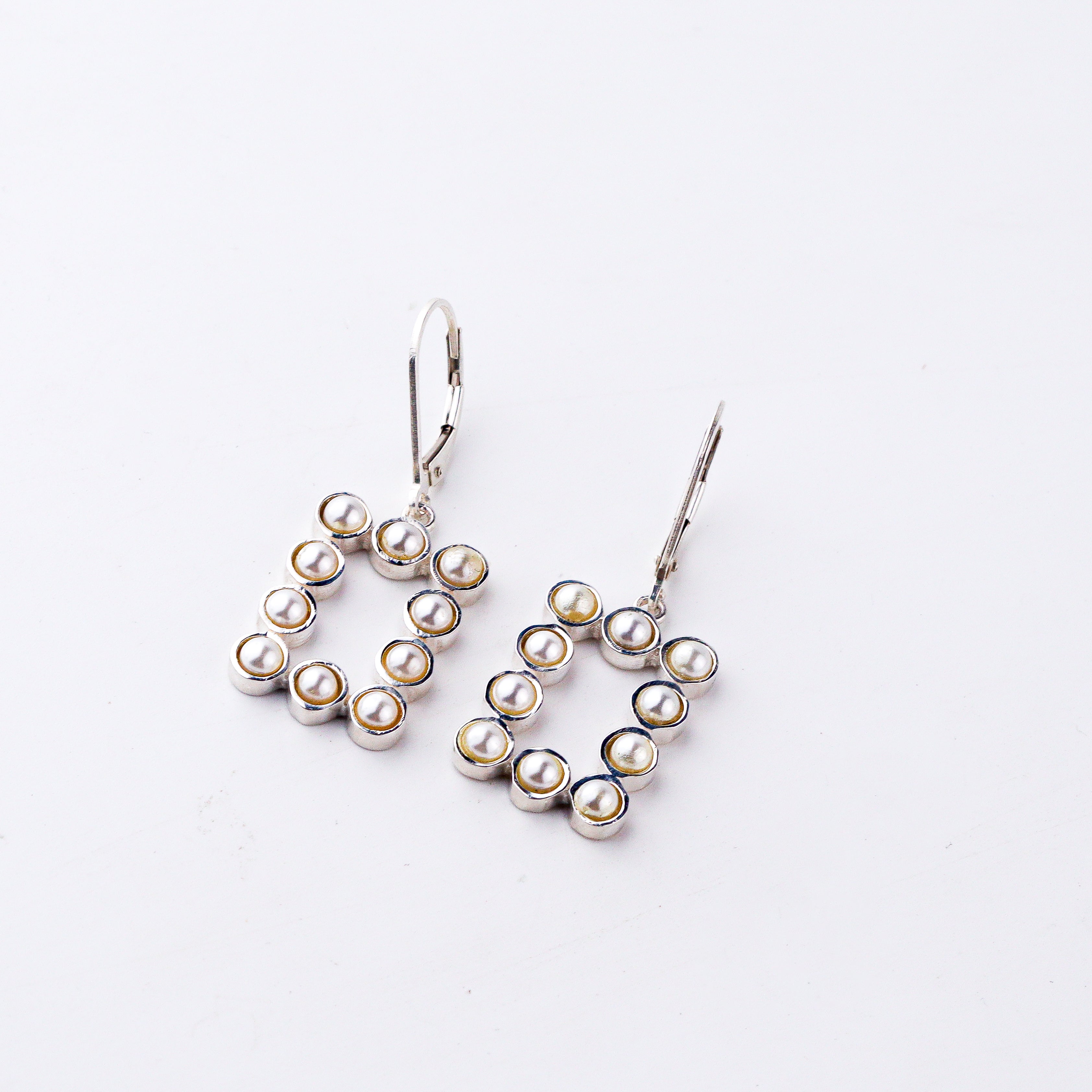 Pearls Studded Rectangle Silver Earring | 92.5 Silver