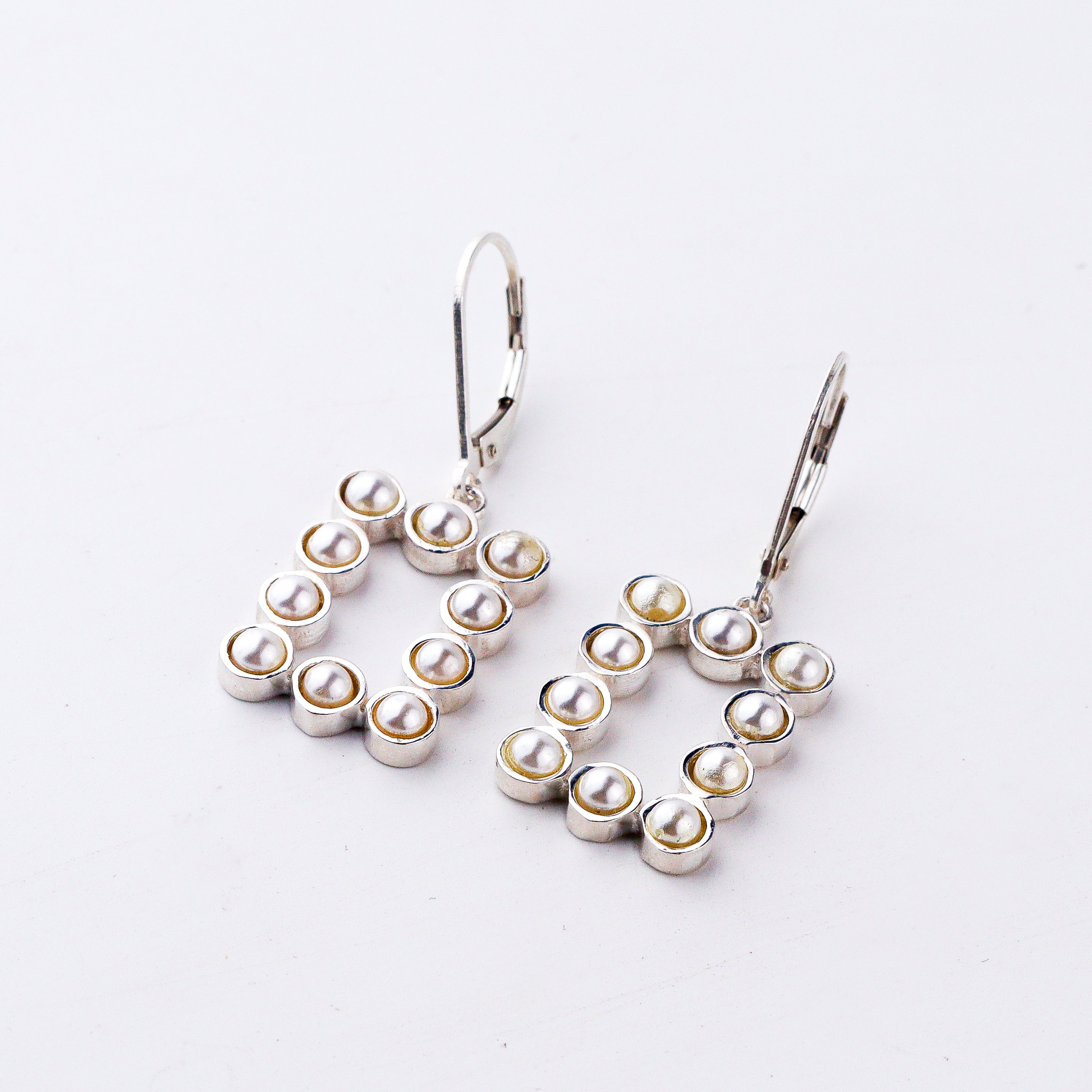 Pearls Studded Rectangle Silver Earring | 92.5 Silver