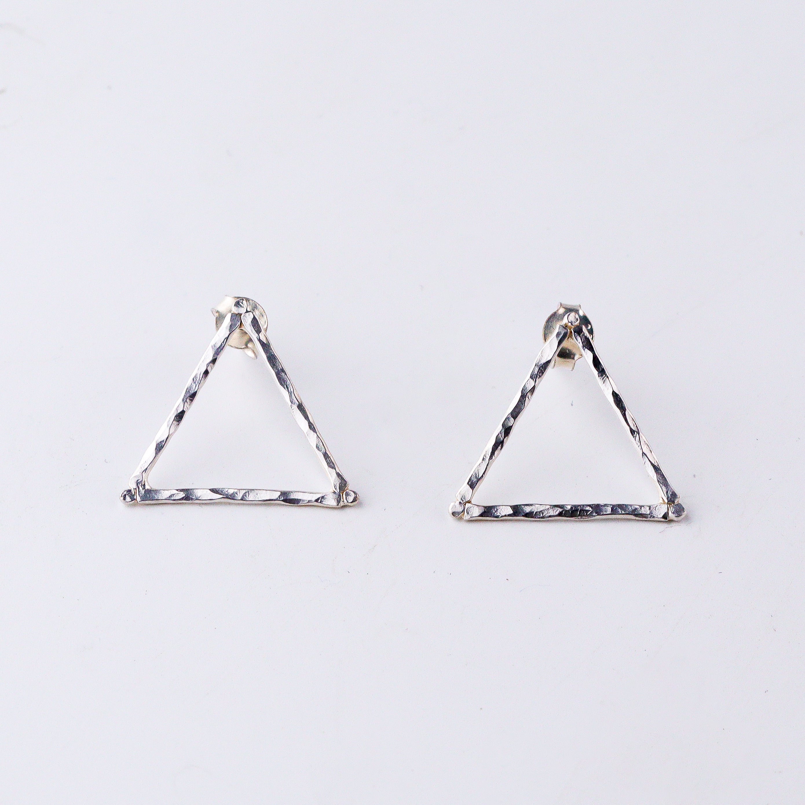 Handmade hammered triangle earrings in 92.5 sterling silver