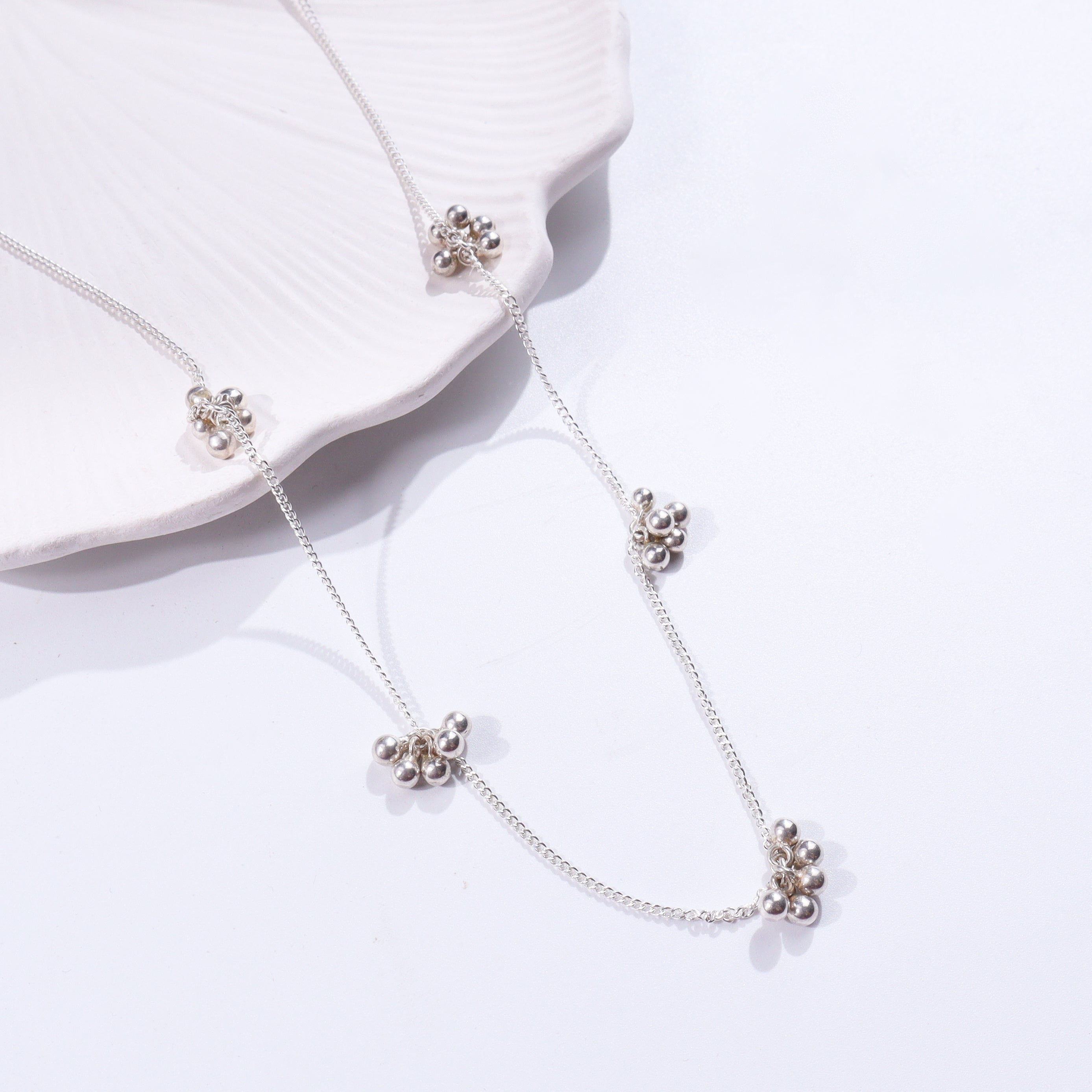 Silver small ghungroo bunch chain with shiny finish for necklaces