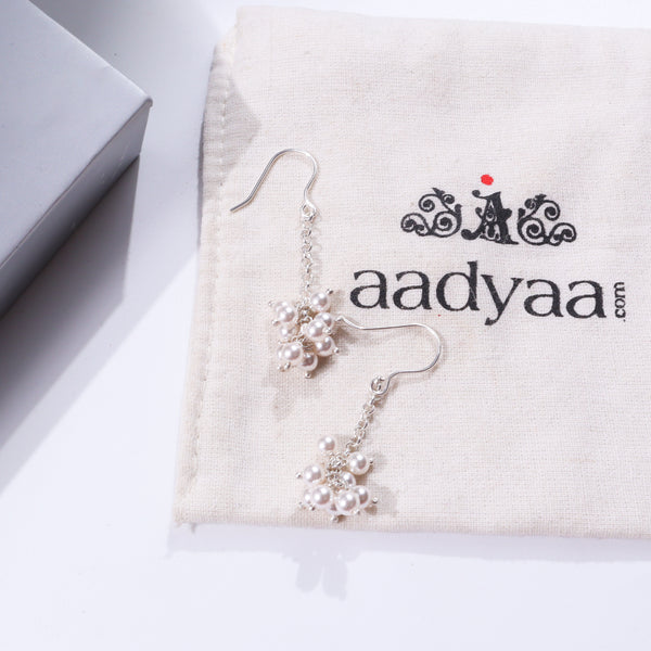 Silver Pearl Earrings with Chain