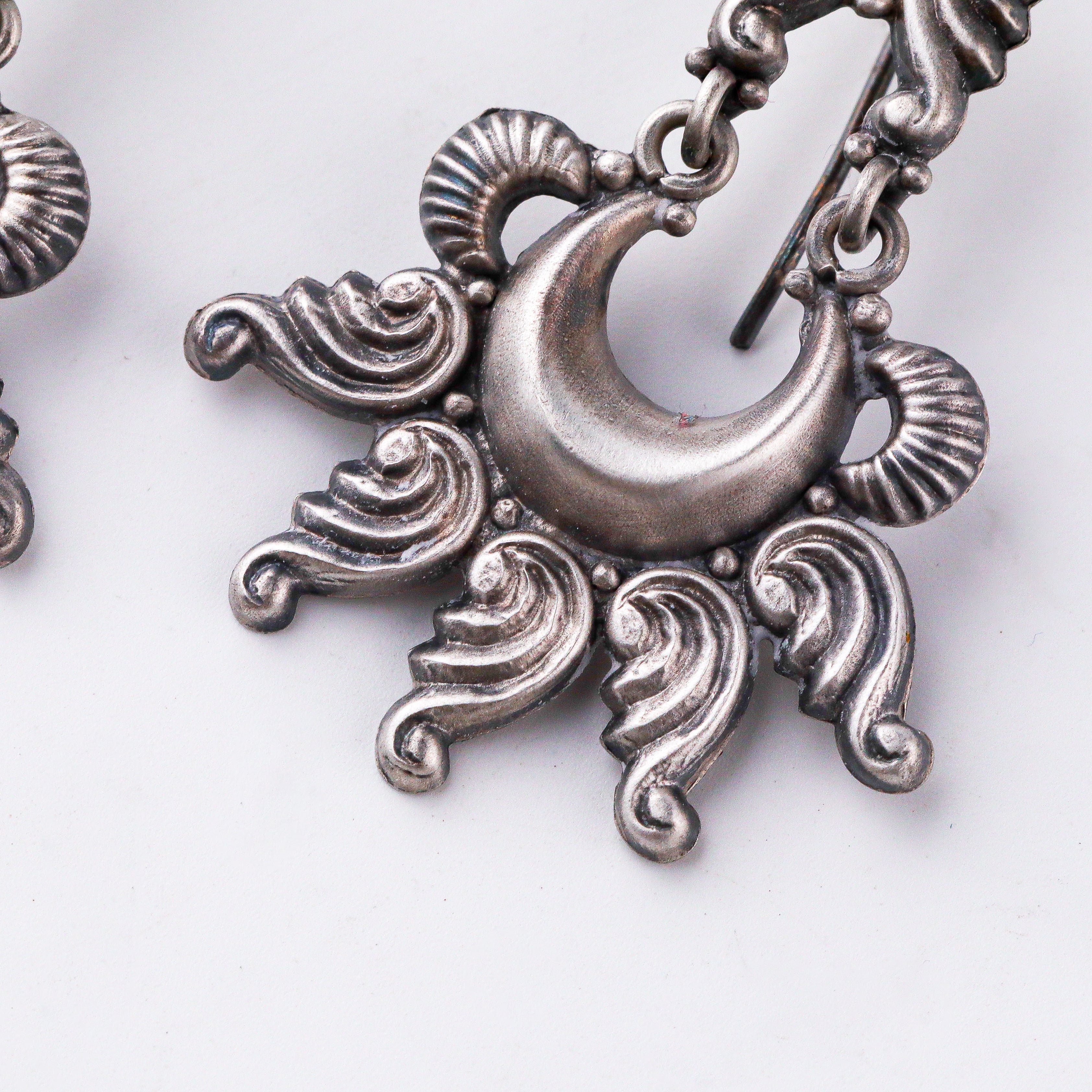 Handcrafted chandra shankha silver earrings traditional design